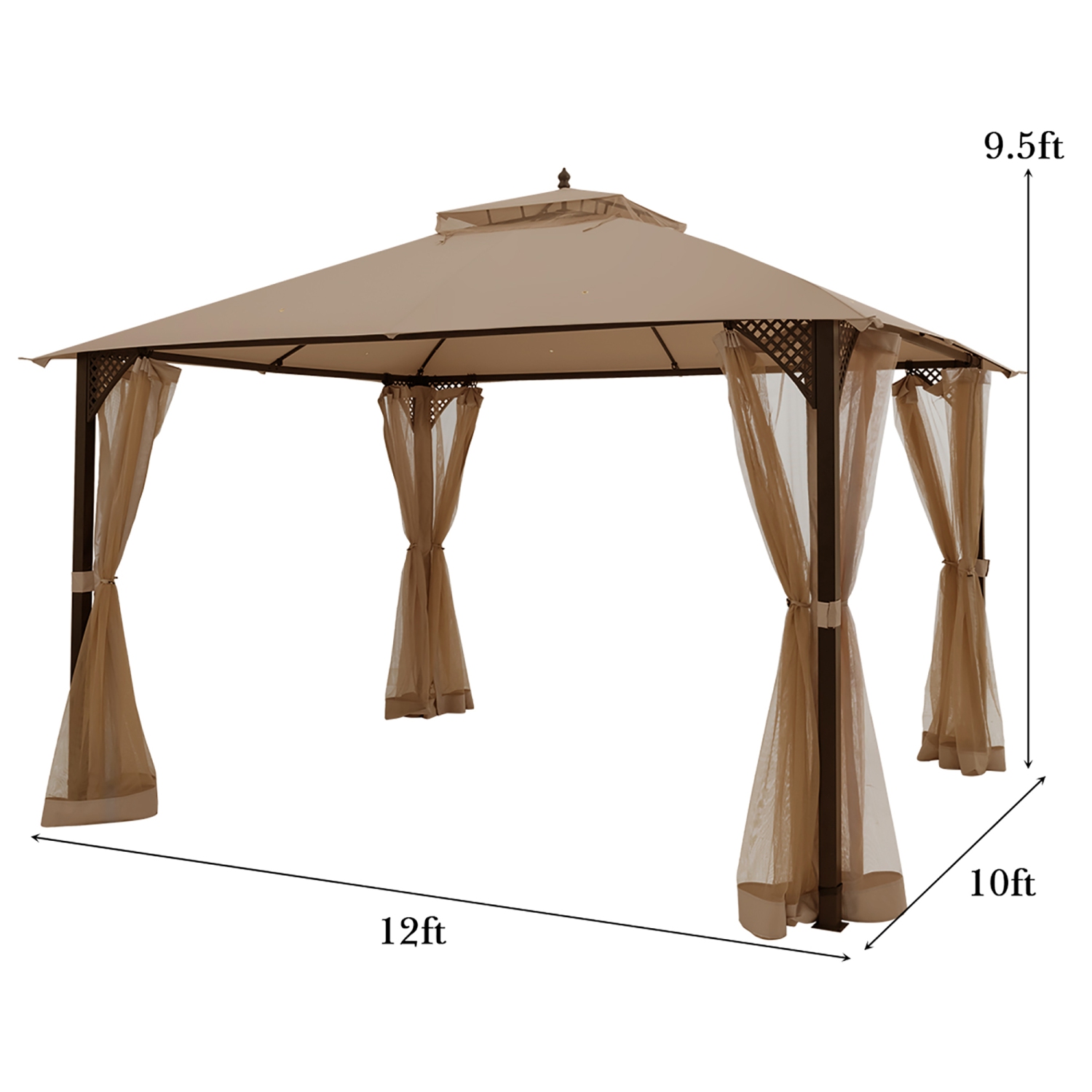 Costway 12' x 10' Outdoor Patio Gazebo Canopy Shelter Double Top Sidewalls Netting