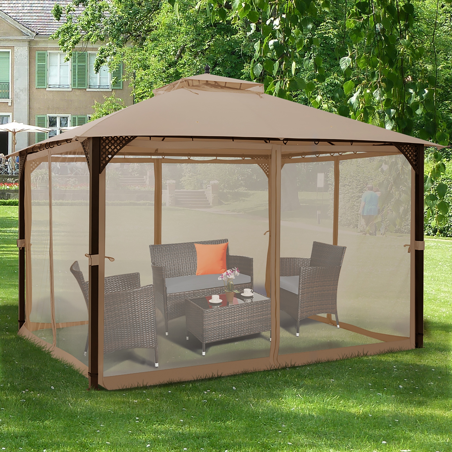 Costway 12' x 10' Outdoor Patio Gazebo Canopy Shelter Double Top Sidewalls Netting