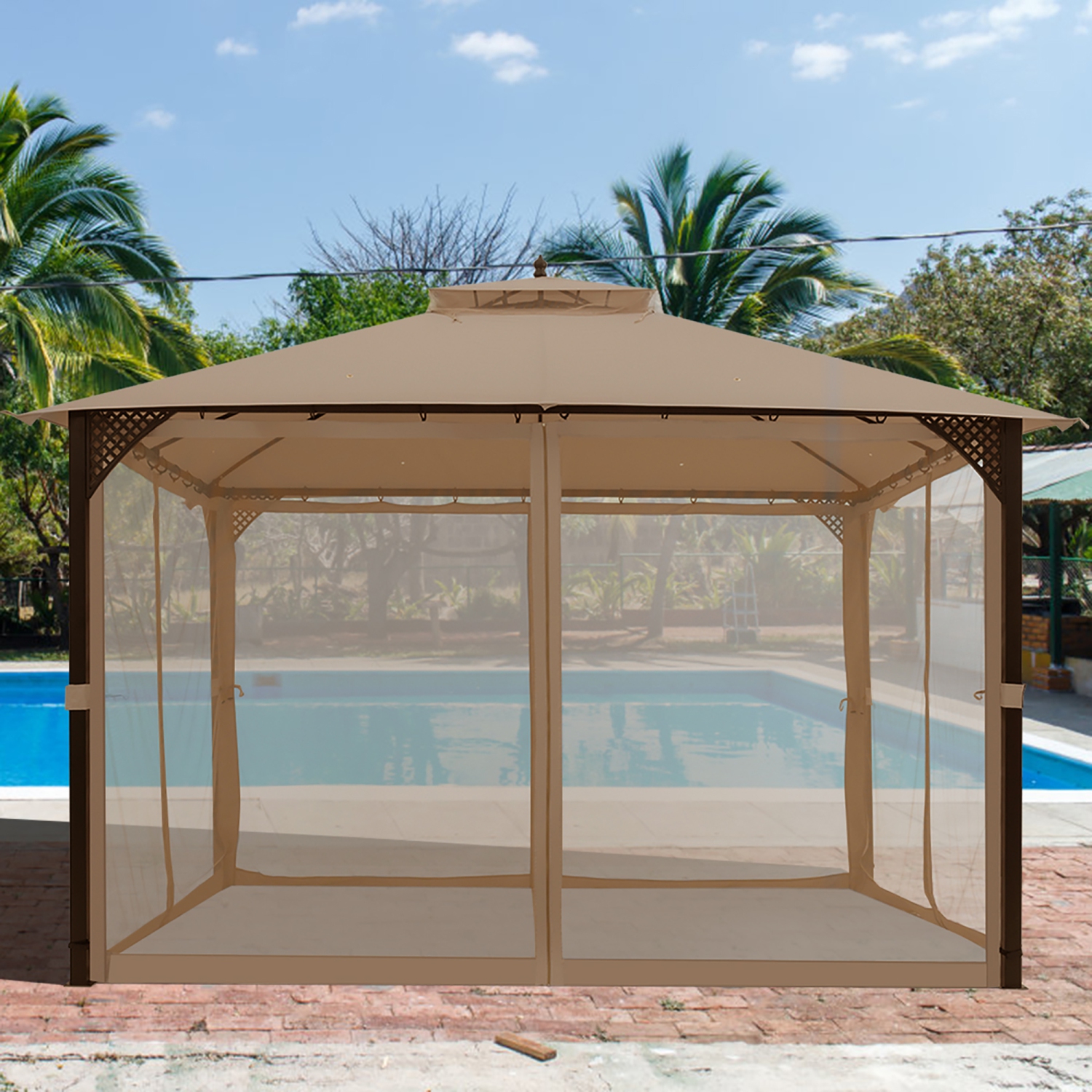 Costway 12' x 10' Outdoor Patio Gazebo Canopy Shelter Double Top Sidewalls Netting