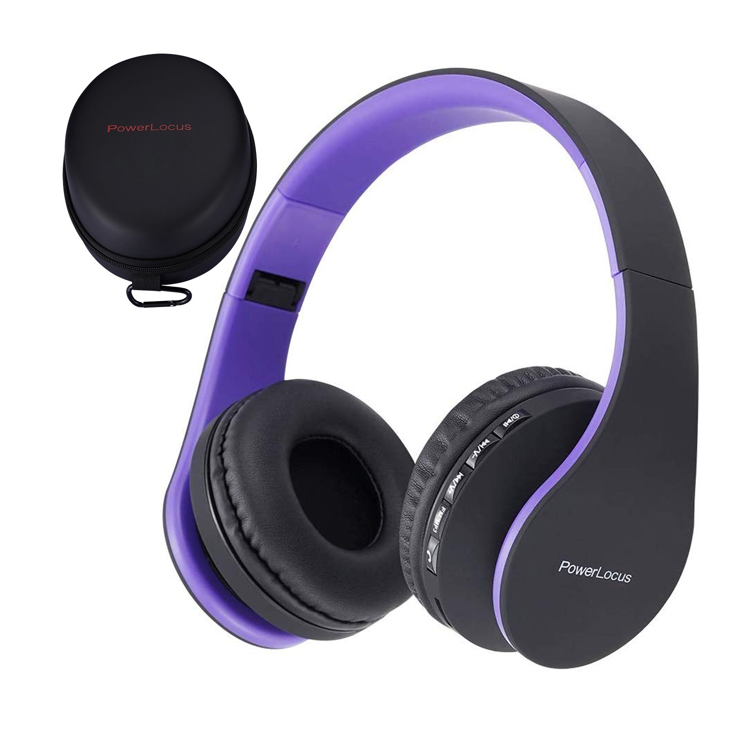 PowerLocus P1 Bluetooth Headphones Over-Ear, with Microphone, Micro SD slot, FM Radio - Purple