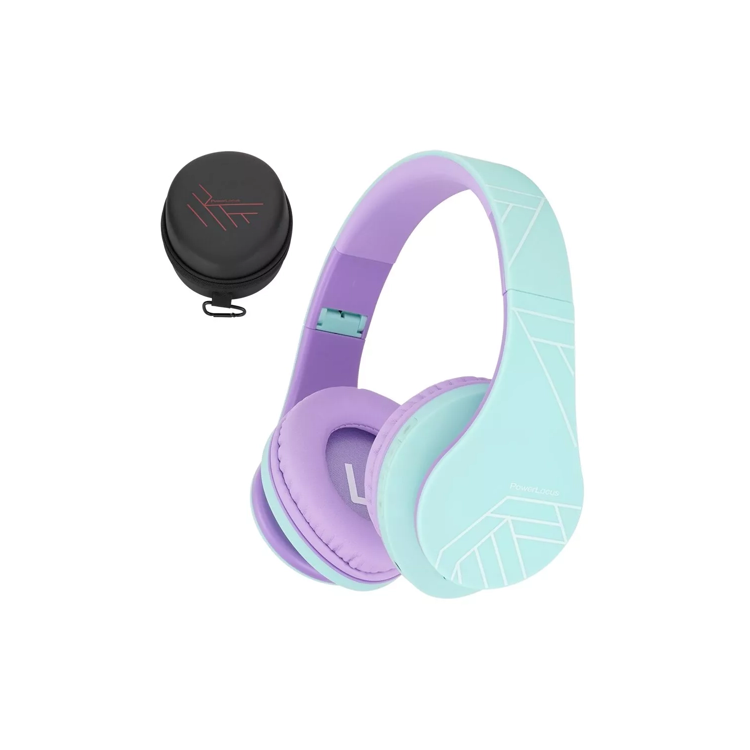 PowerLocus P2 Headphones for Kids, 85db Volume Limit, Microphone, Micro SD slot - Teal/Purple
