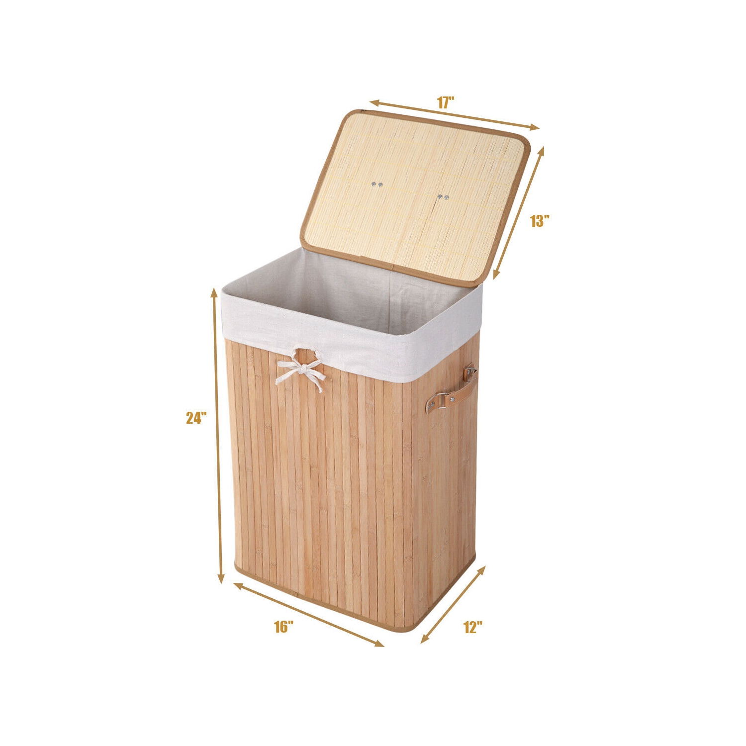 Costway Rectangle Bamboo Hamper Laundry Basket Washing Cloth Bin Storage Bag Lid Natural