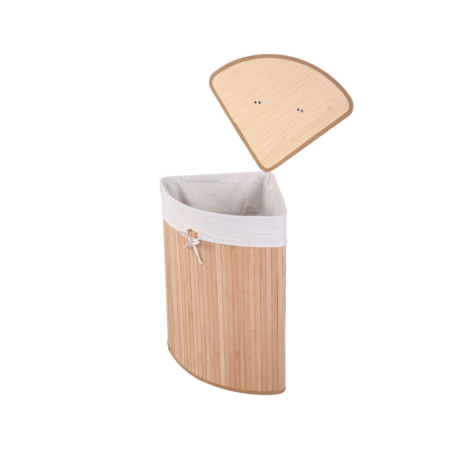 Panier à linge de coin en bambou de Costway Panier à linge Lavage en tissu Bac de rangement Couvercle naturel