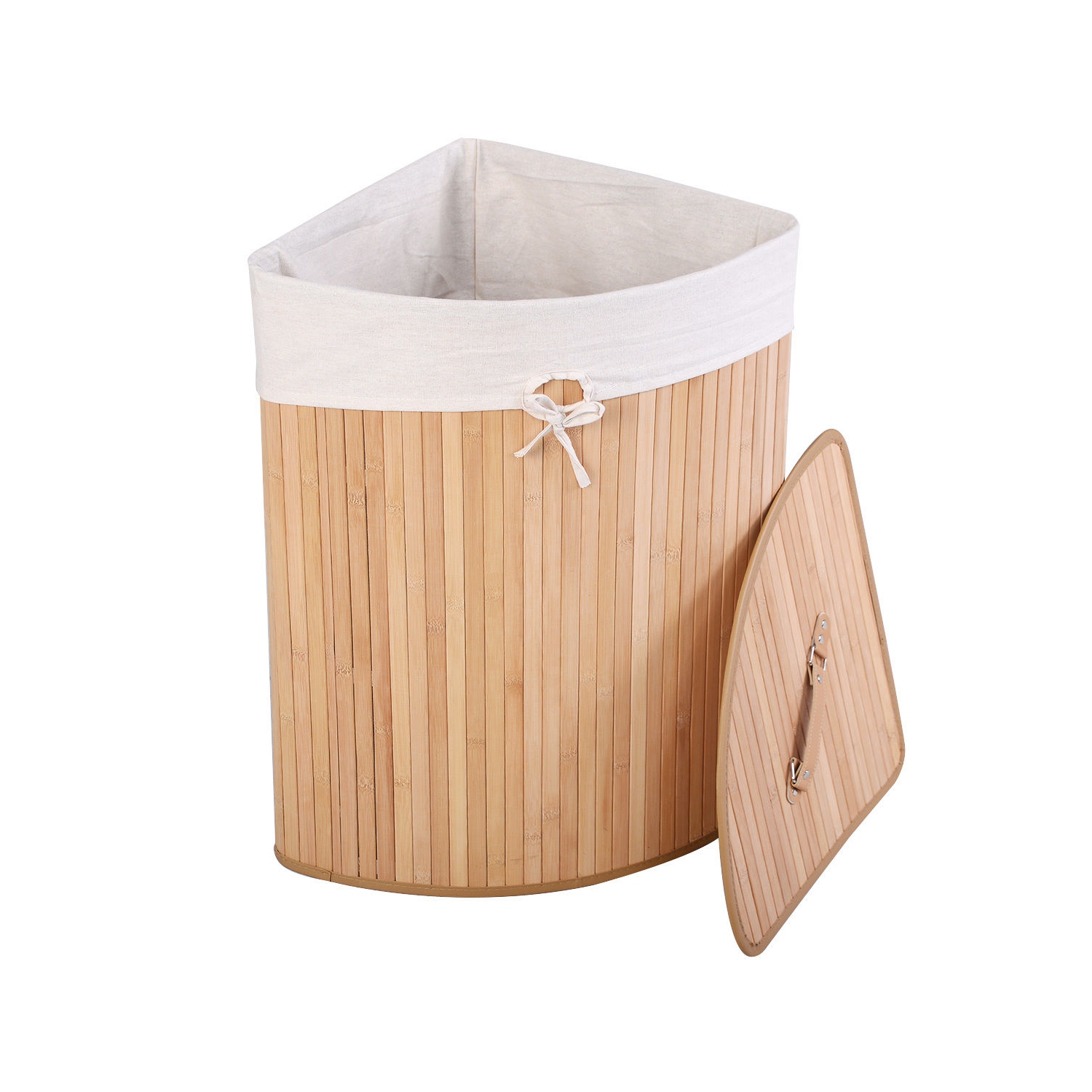Panier à linge de coin en bambou de Costway Panier à linge Lavage en tissu Bac de rangement Couvercle naturel