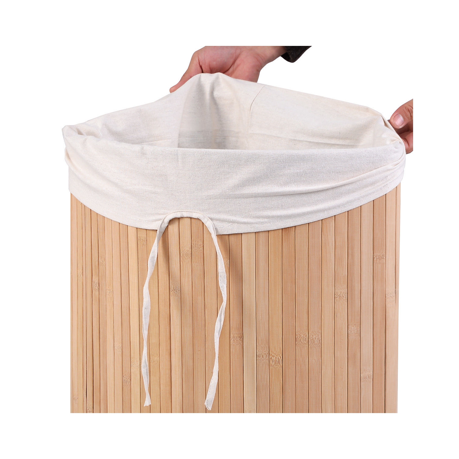 Panier à linge de coin en bambou de Costway Panier à linge Lavage en tissu Bac de rangement Couvercle naturel