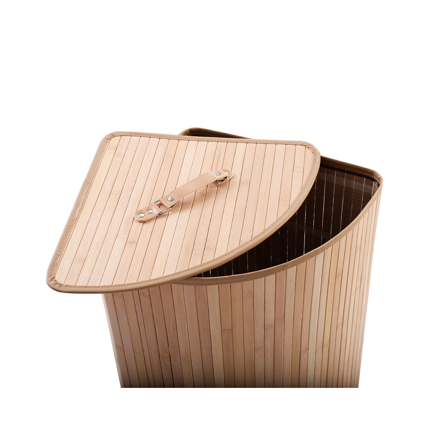 Panier à linge de coin en bambou de Costway Panier à linge Lavage en tissu Bac de rangement Couvercle naturel