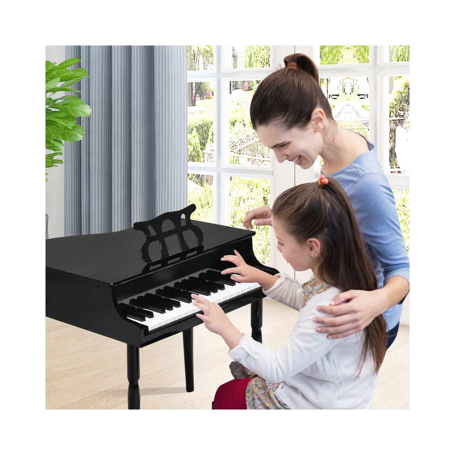 Piano Classique de Marque Costway en Bois à 30 touches avec banc et support à musique Noir
