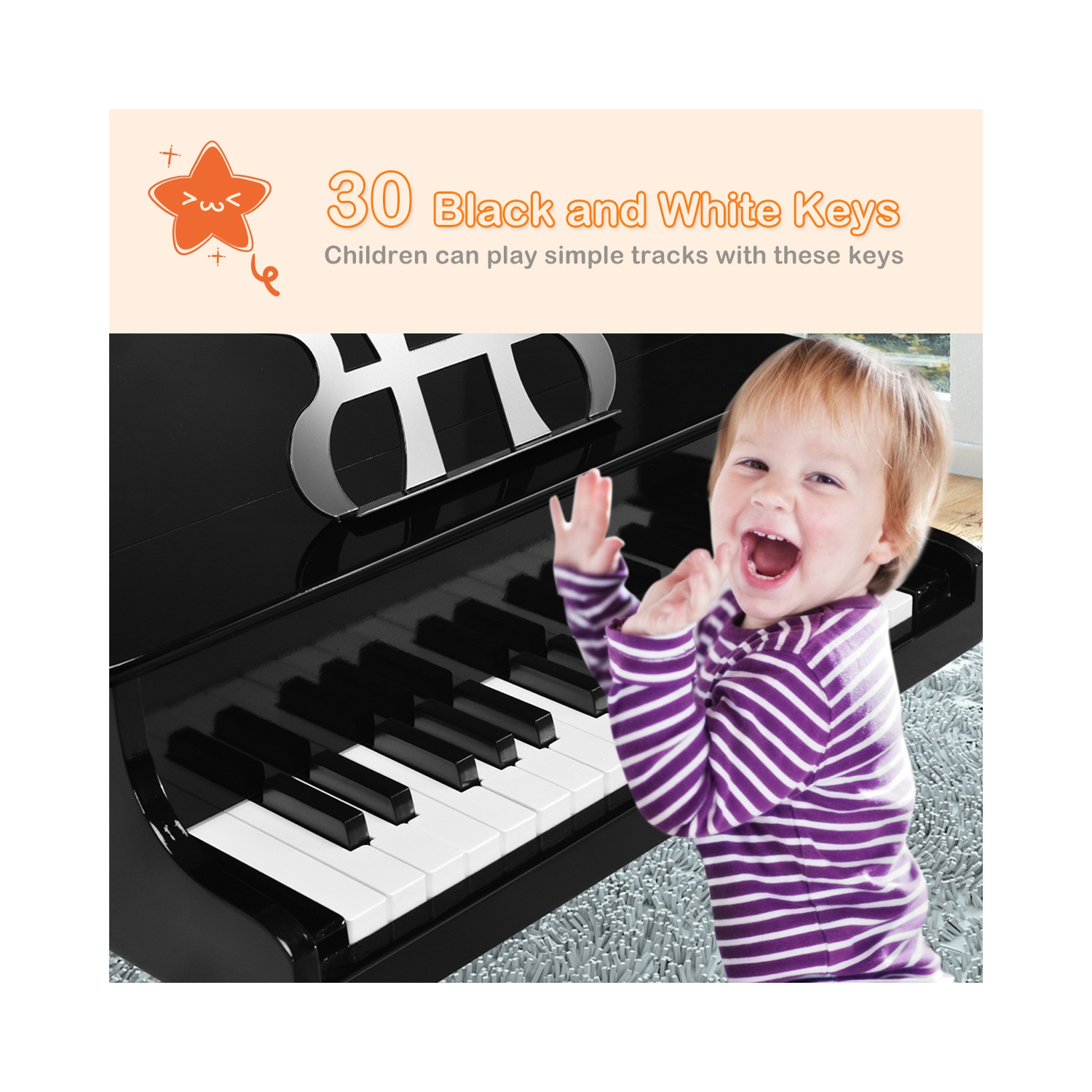 Piano Classique de Marque Costway en Bois à 30 touches avec banc et support à musique Noir