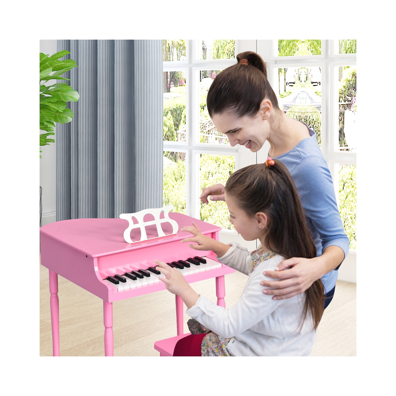 Piano Classique de Marque Costway en Bois à 30 touches avec banc et support à musique Noir