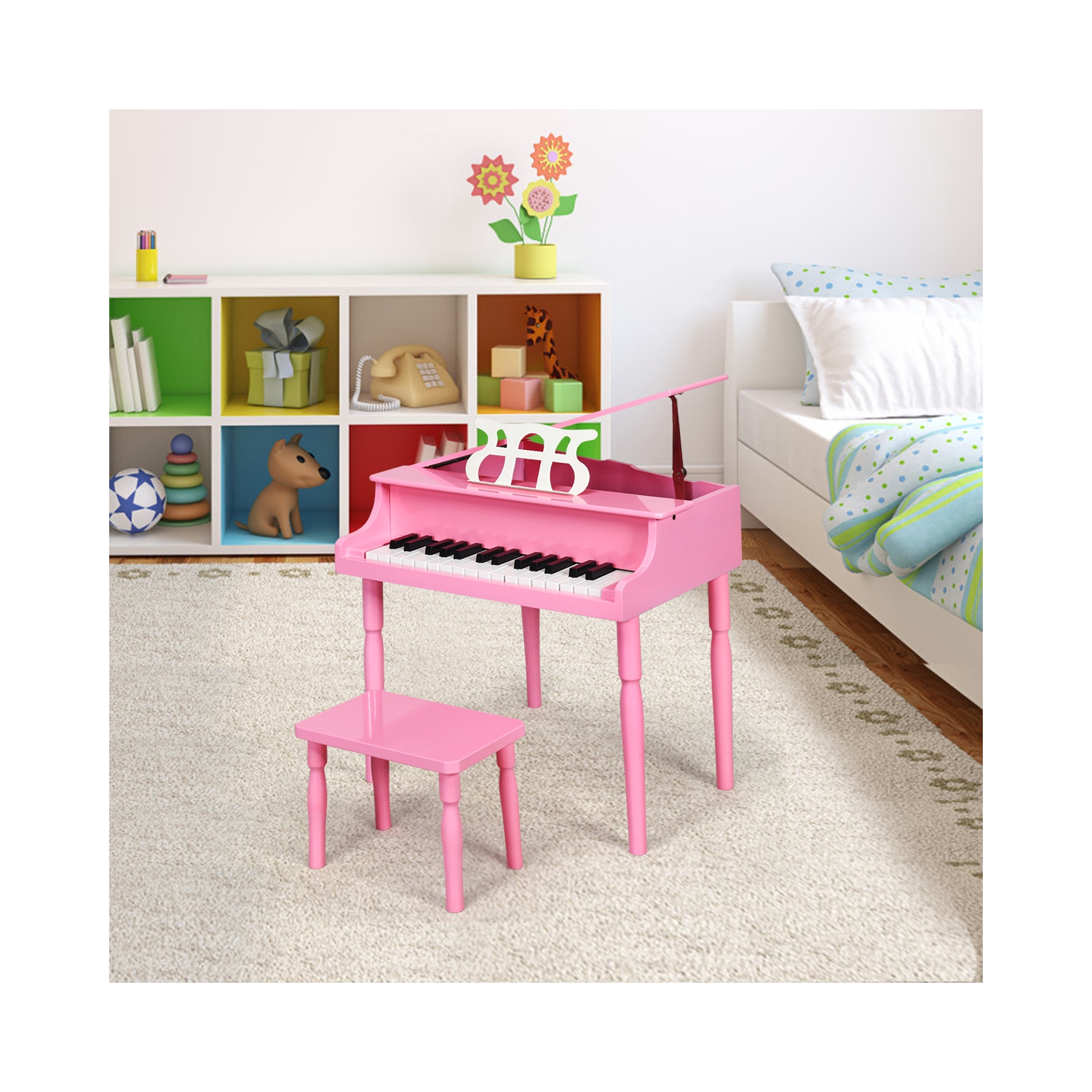 Piano Classique de Marque Costway en Bois à 30 touches avec banc et support à musique Noir