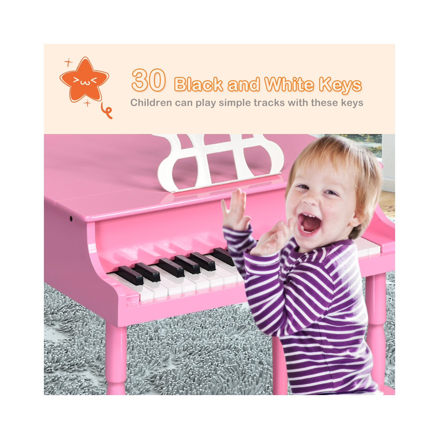 Piano Classique de Marque Costway en Bois à 30 touches avec banc et support à musique Noir