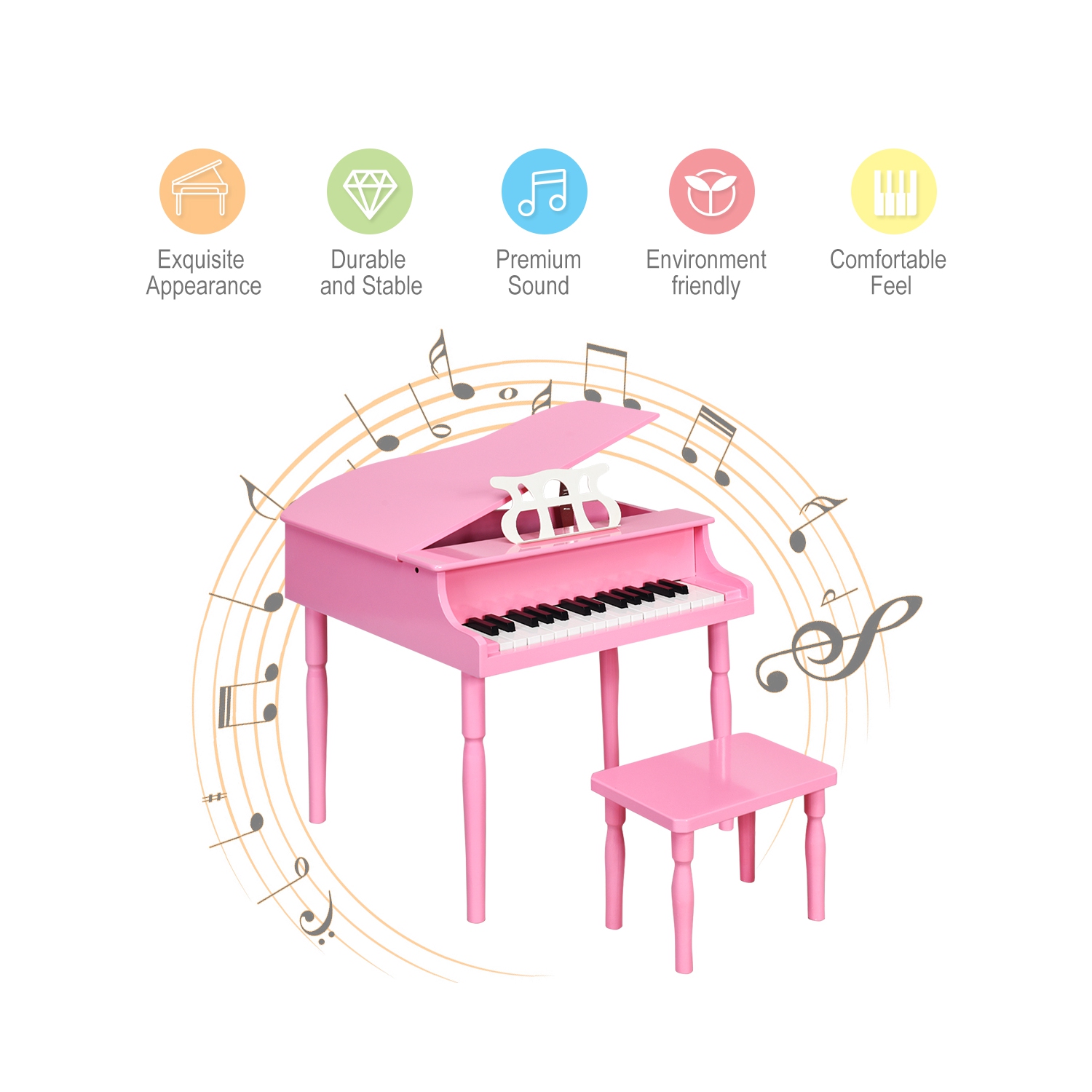 Piano Classique de Marque Costway en Bois à 30 touches avec banc et support à musique Noir