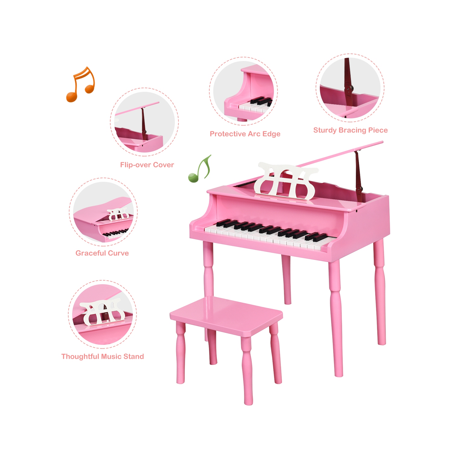 Piano Classique de Marque Costway en Bois à 30 touches avec banc et support à musique Noir