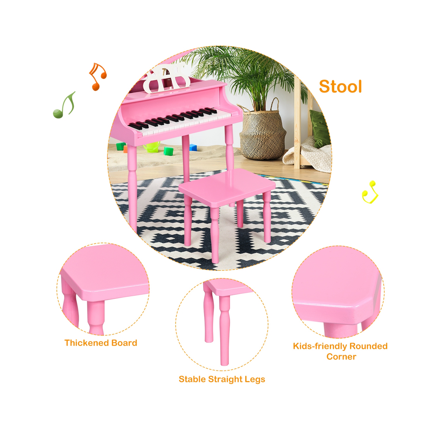 Piano Classique de Marque Costway en Bois à 30 touches avec banc et support à musique Noir