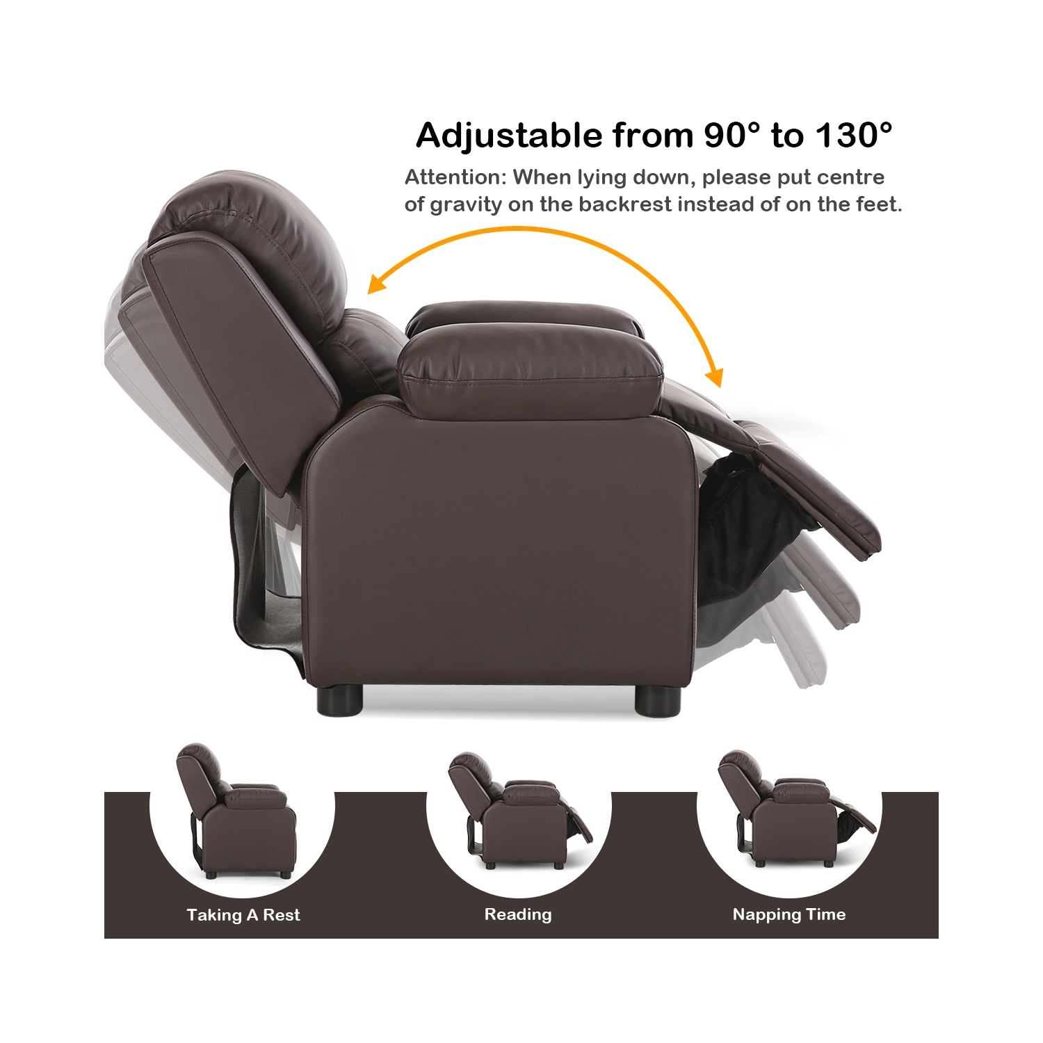Costway Deluxe Padded Kids Sofa Armchair Recliner Headrest Children w/ Storage Arm Brown