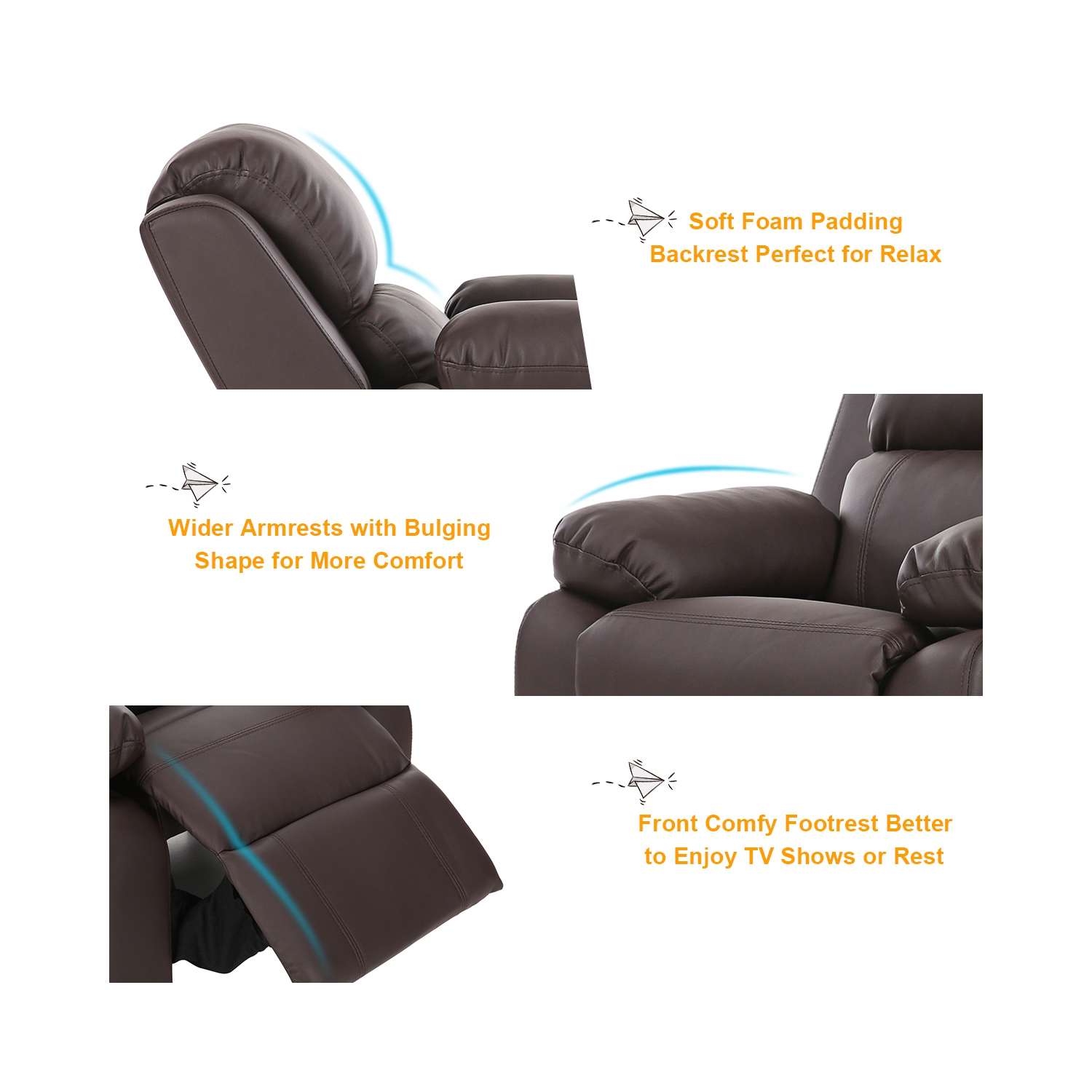 Costway Deluxe Padded Kids Sofa Armchair Recliner Headrest Children w/ Storage Arm Brown