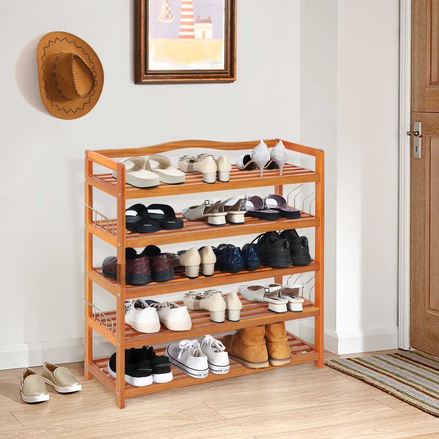 Costway 5-Tier Wood Shoe Rack Freestanding Large Shoe Storage Organizer Heavy-duty