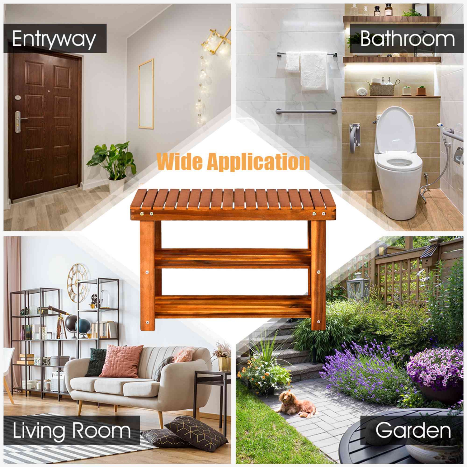 Costway 3-Tier Wood Shoe Rack 27.5' Shoe Bench Freestanding Boots Organizer Heavy-duty