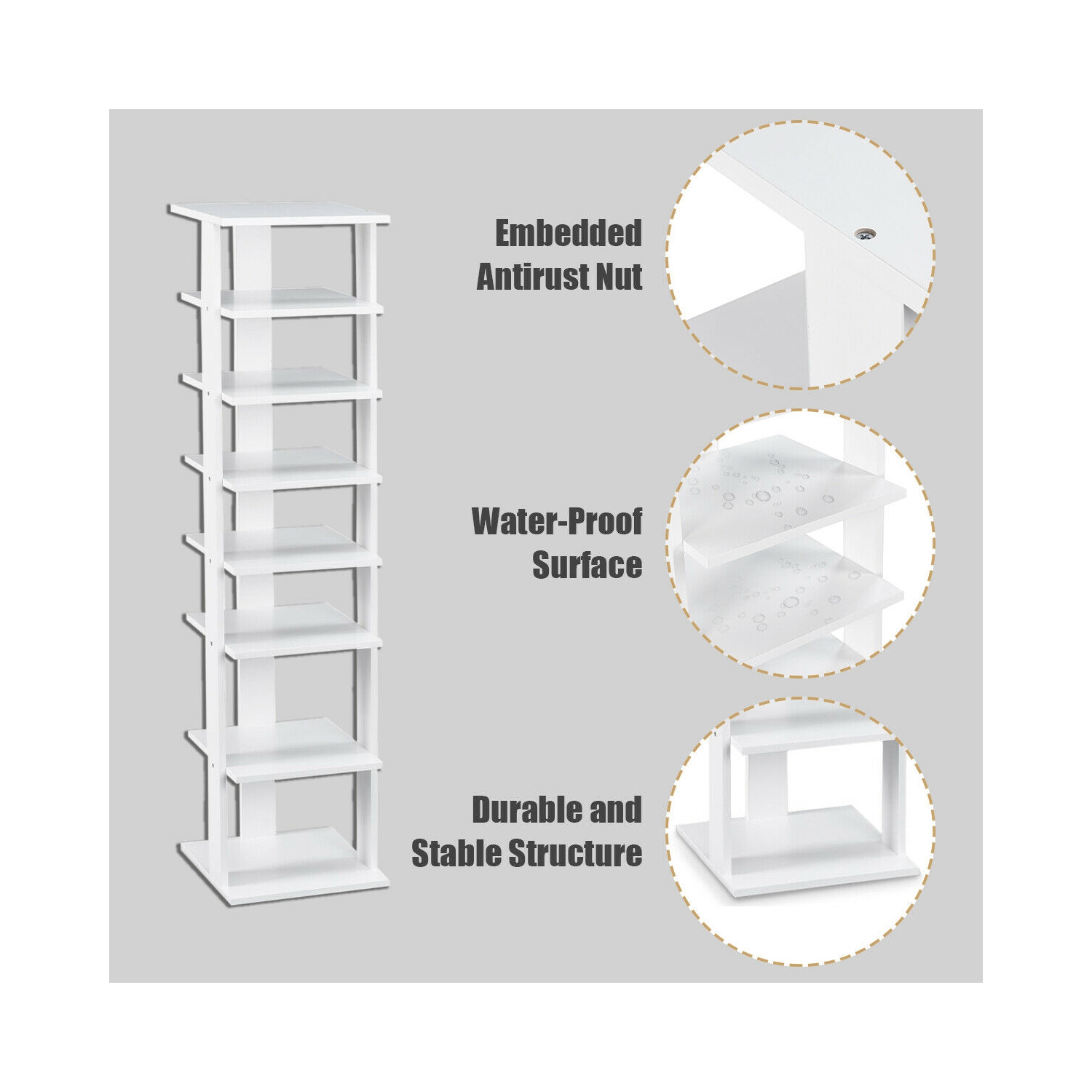 Costway Wooden Shoes Storage Stand 7 Tiers Shoe Rack Organizer Multi-shoe Rack Shoebox