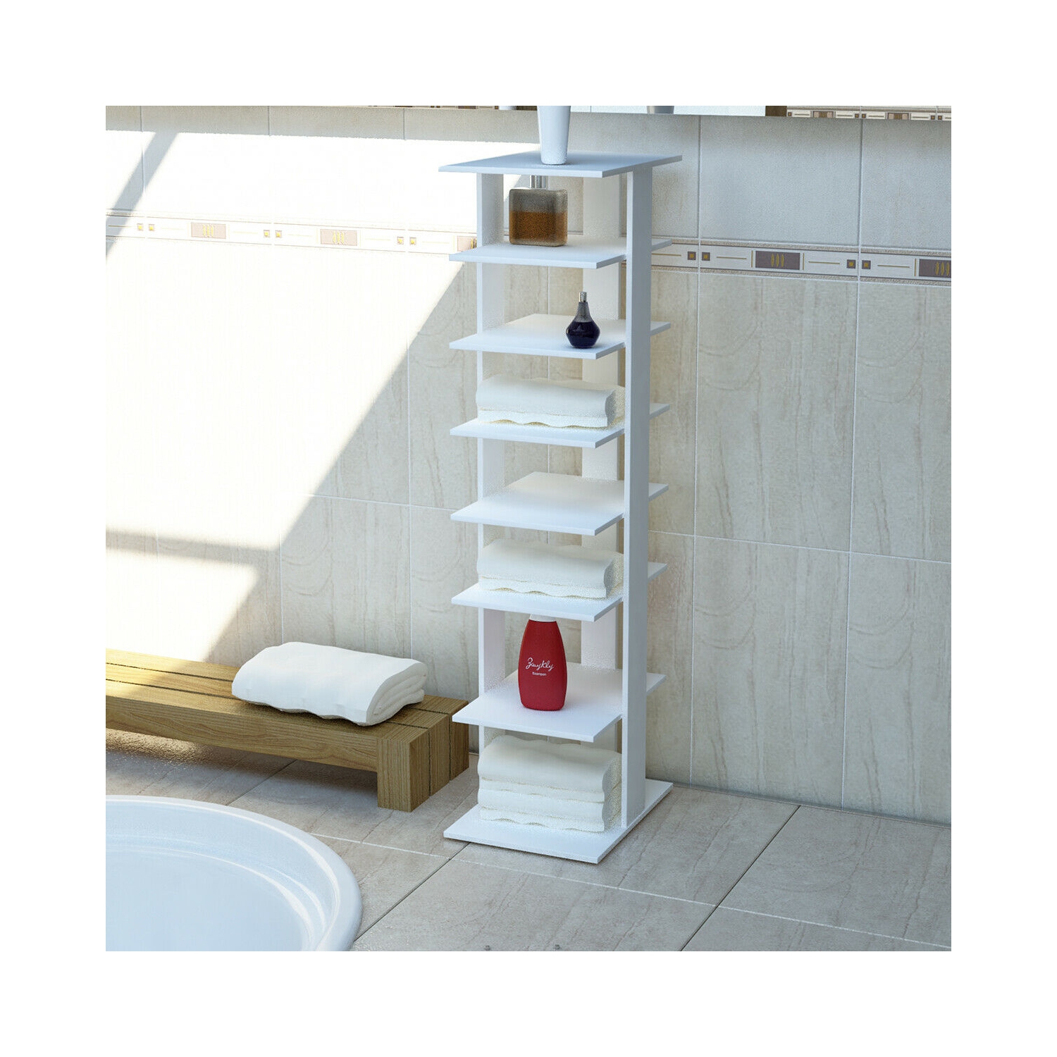 Costway Wooden Shoes Storage Stand 7 Tiers Shoe Rack Organizer Multi-shoe Rack Shoebox