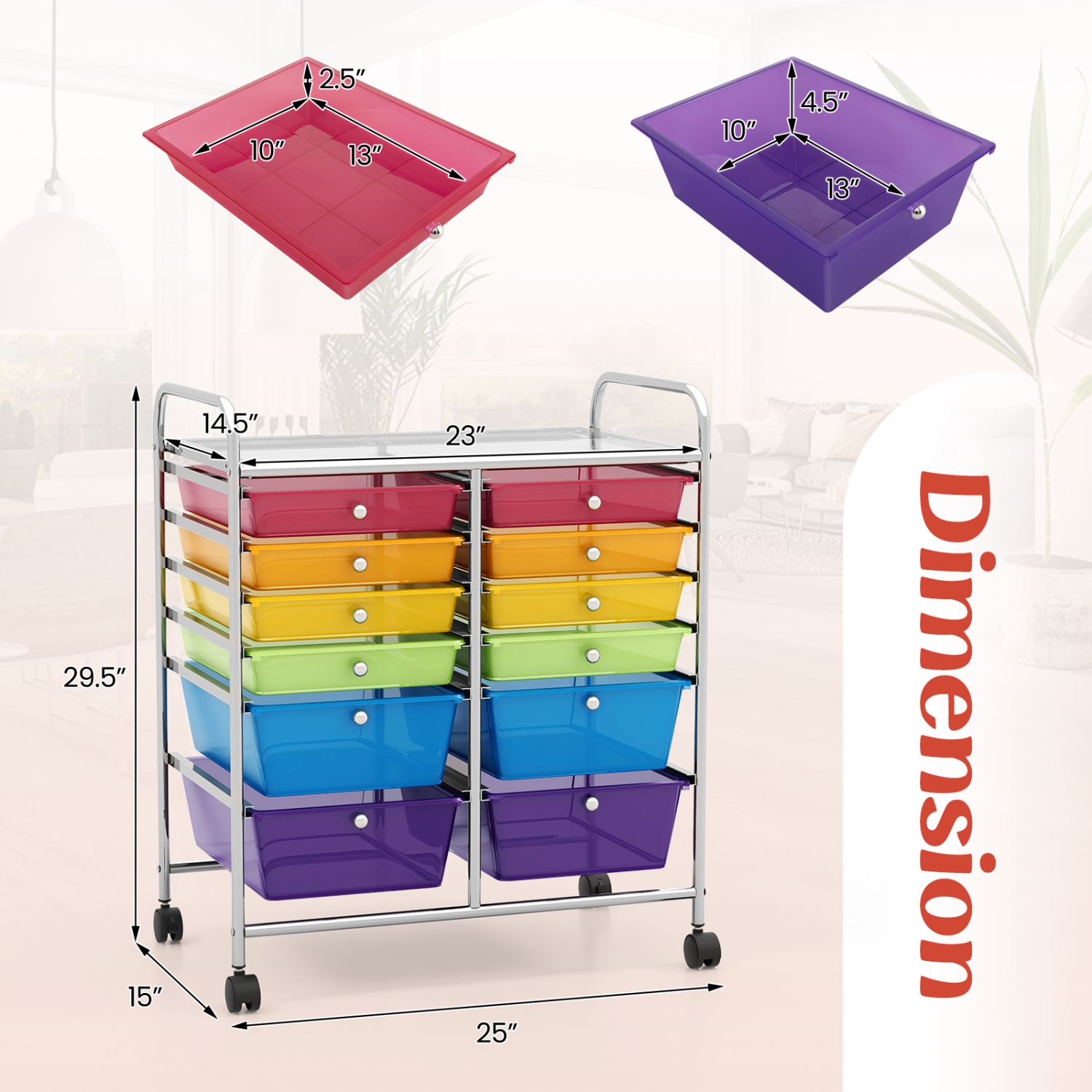 Costway 12 Drawers Rolling Cart Storage Mutlicolor Scrapbook Paper Studio Organizer Bins