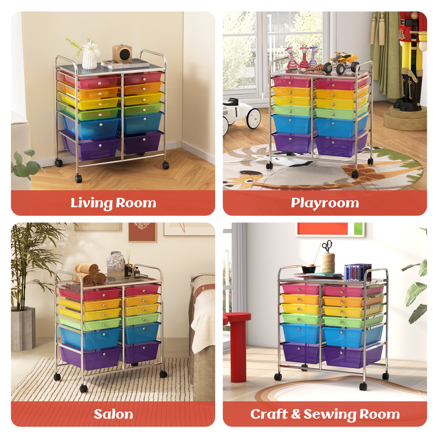 Costway 12 Drawers Rolling Cart Storage Mutlicolor Scrapbook Paper Studio Organizer Bins