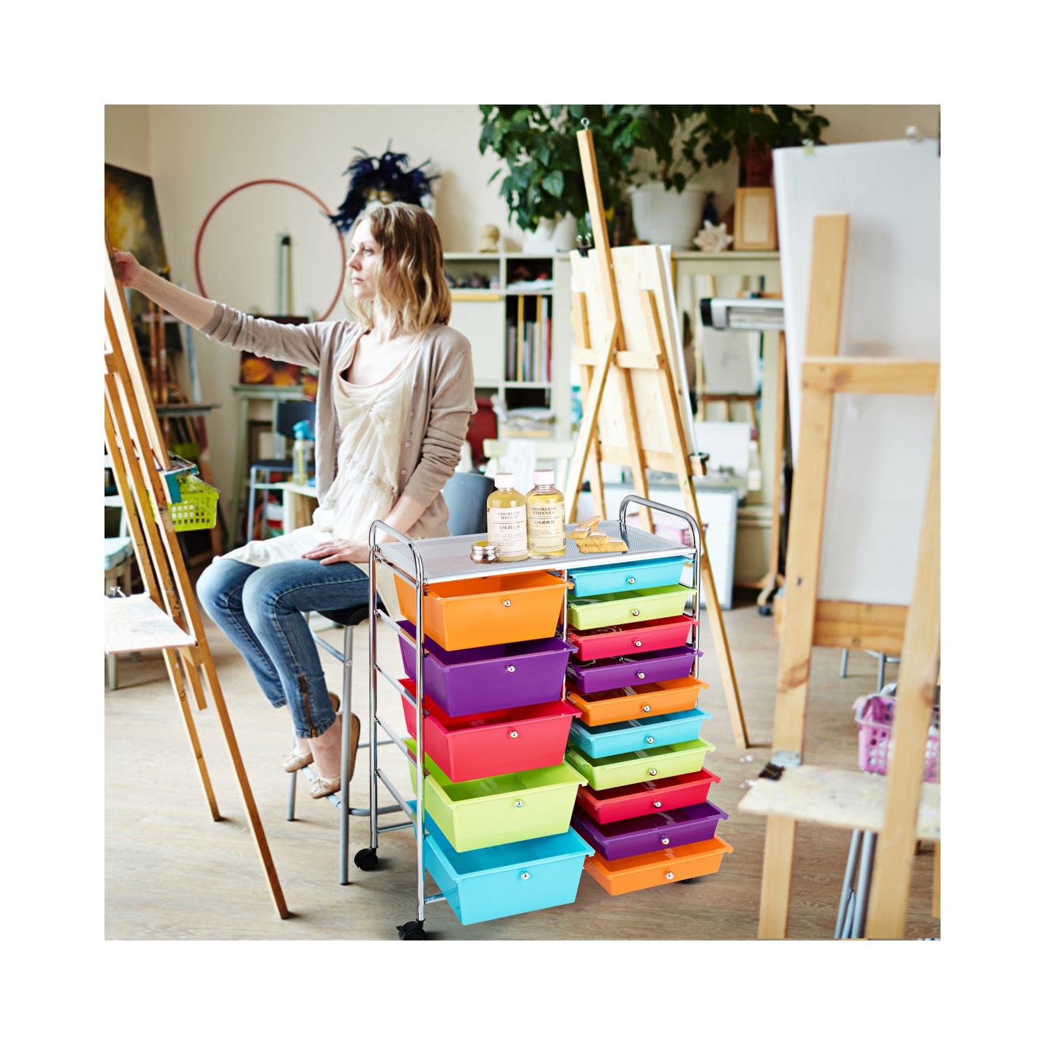 Costway 15 Drawer Rolling Storage Cart Storage Rolling Carts Drawers