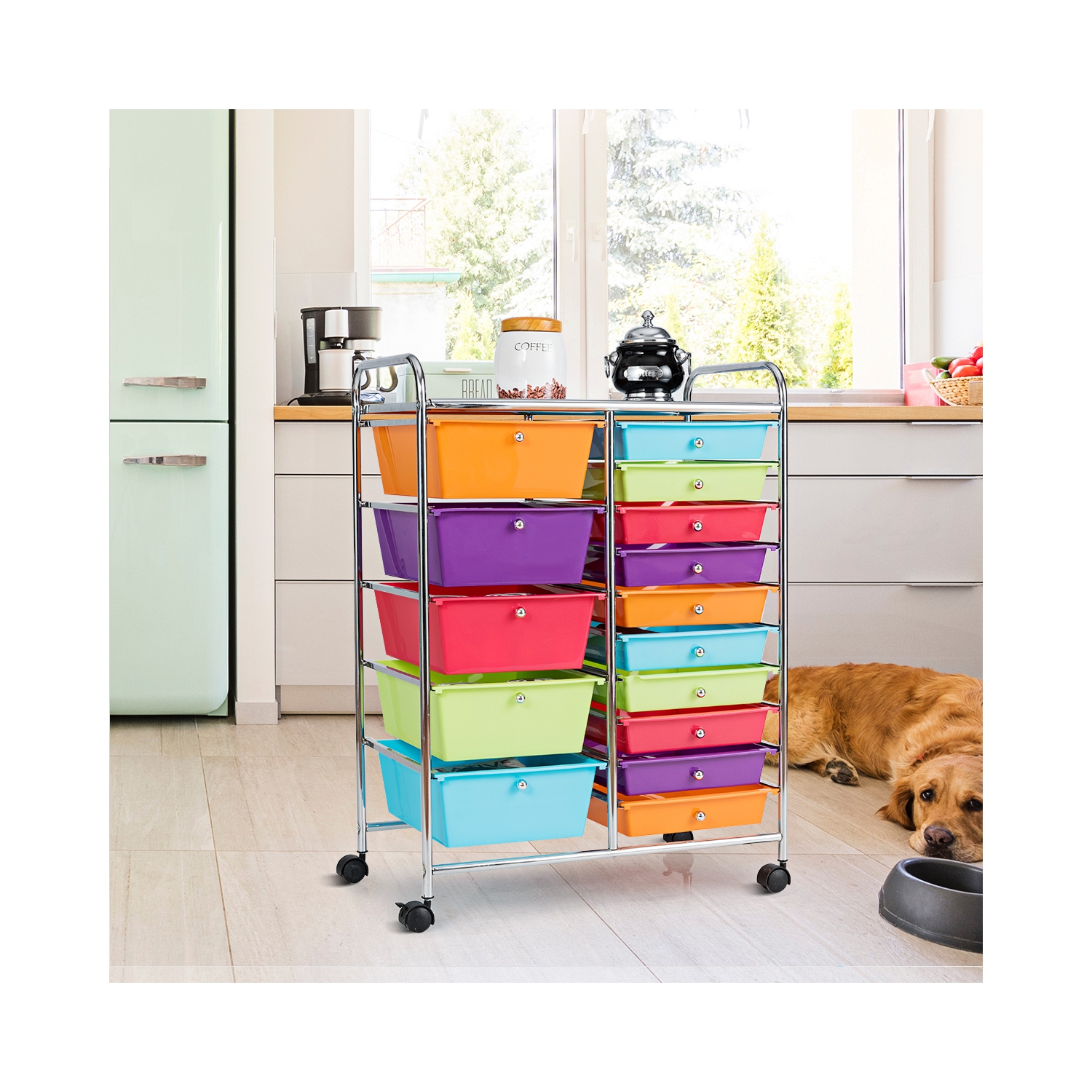 Costway 15 Drawer Rolling Storage Cart Storage Rolling Carts Drawers