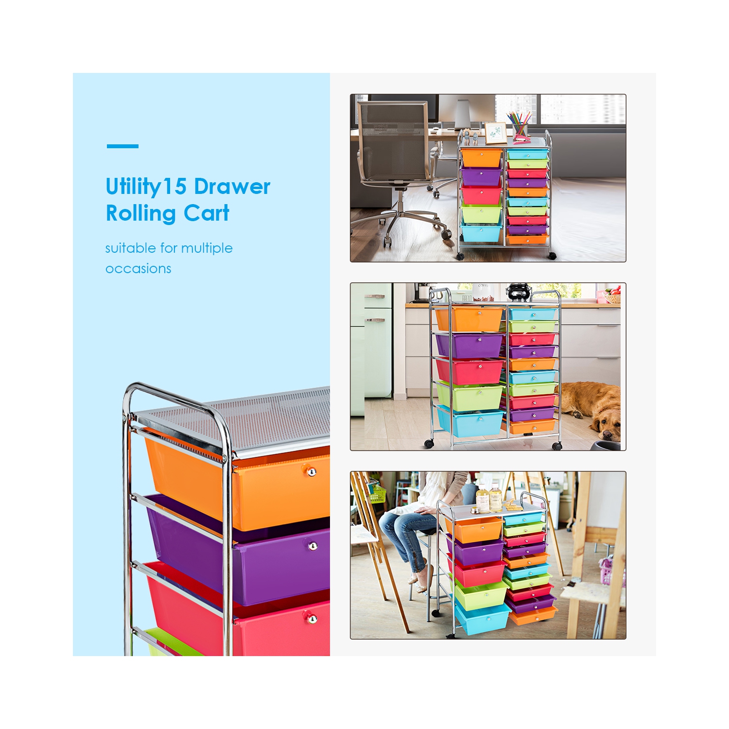 Costway 15 Drawer Rolling Storage Cart Storage Rolling Carts Drawers