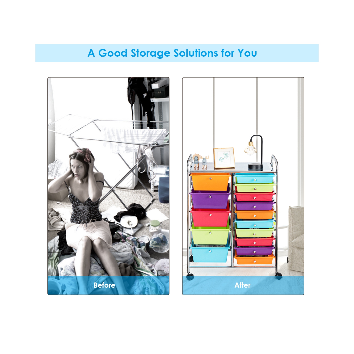 Costway 15 Drawer Rolling Storage Cart Storage Rolling Carts Drawers