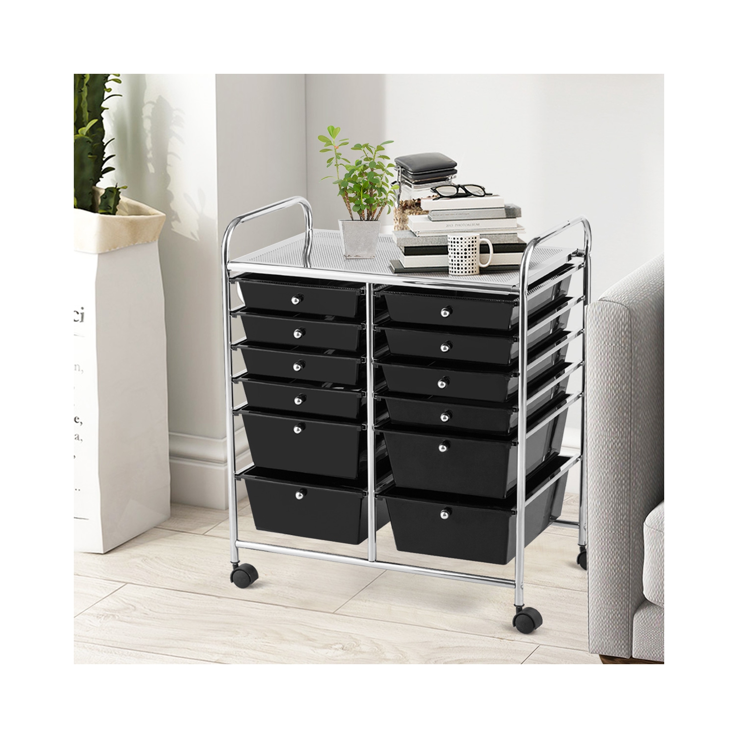 Costway 12 Drawers Rolling Cart Storage Mutlicolor Scrapbook Paper Studio Organizer Bins