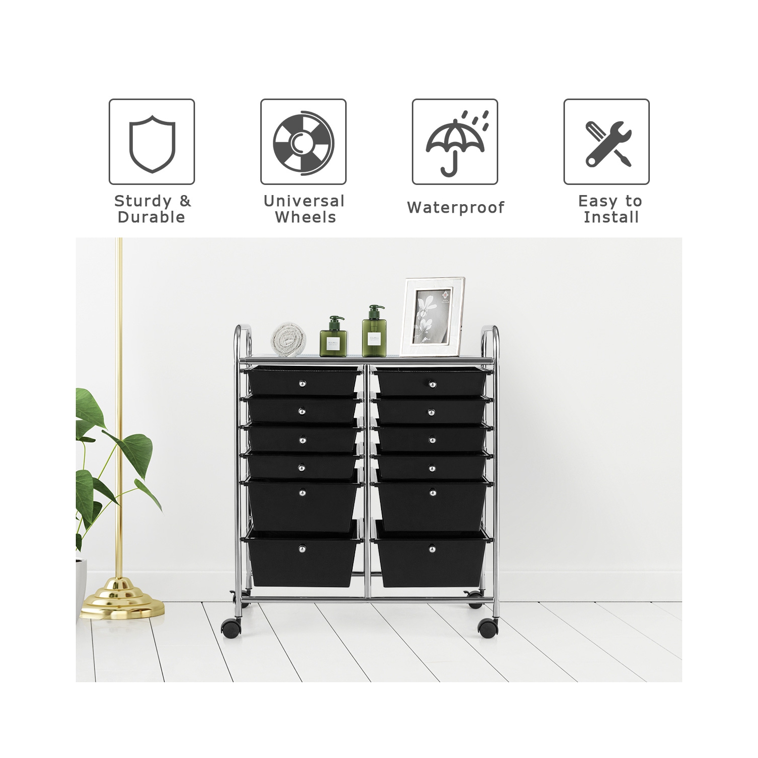 Costway 12 Drawers Rolling Cart Storage Mutlicolor Scrapbook Paper Studio Organizer Bins