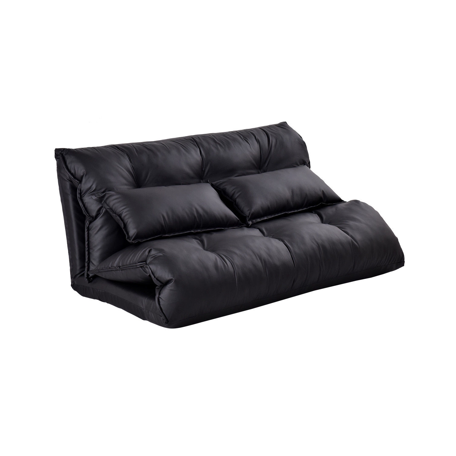 Costway PU Leather Foldable Modern Leisure Floor Sofa Bed Video Gaming 2 Pillows Black