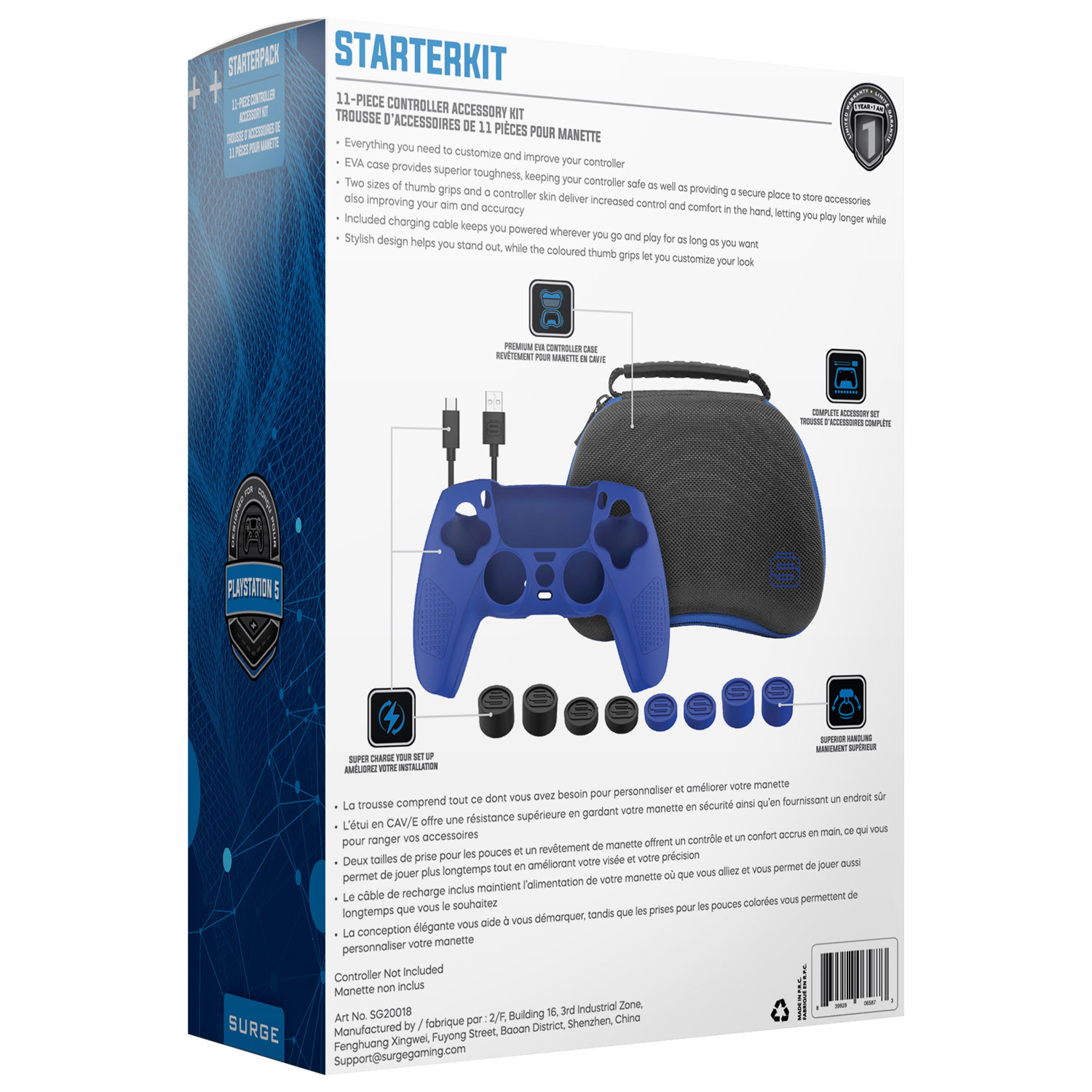 Trousse de démarrage de 11 accessoires de Surge pour manette de PS5 - Bleu/Noir