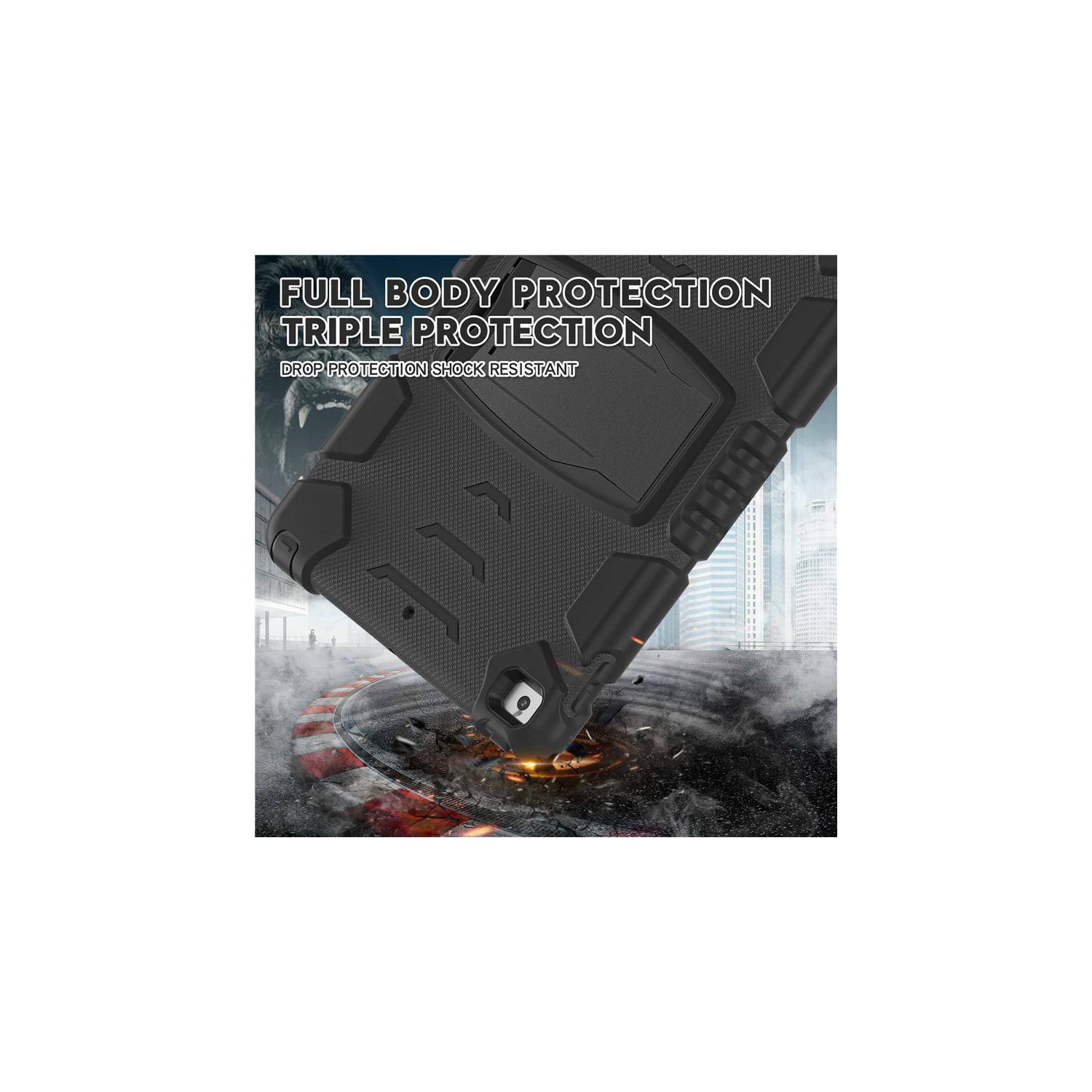 Shockproof Heavy Duty Rugged Defender Hard Case Kickstand Cover for iPad Air 1 2 1st 2nd Gen / Pro 9.7", Black