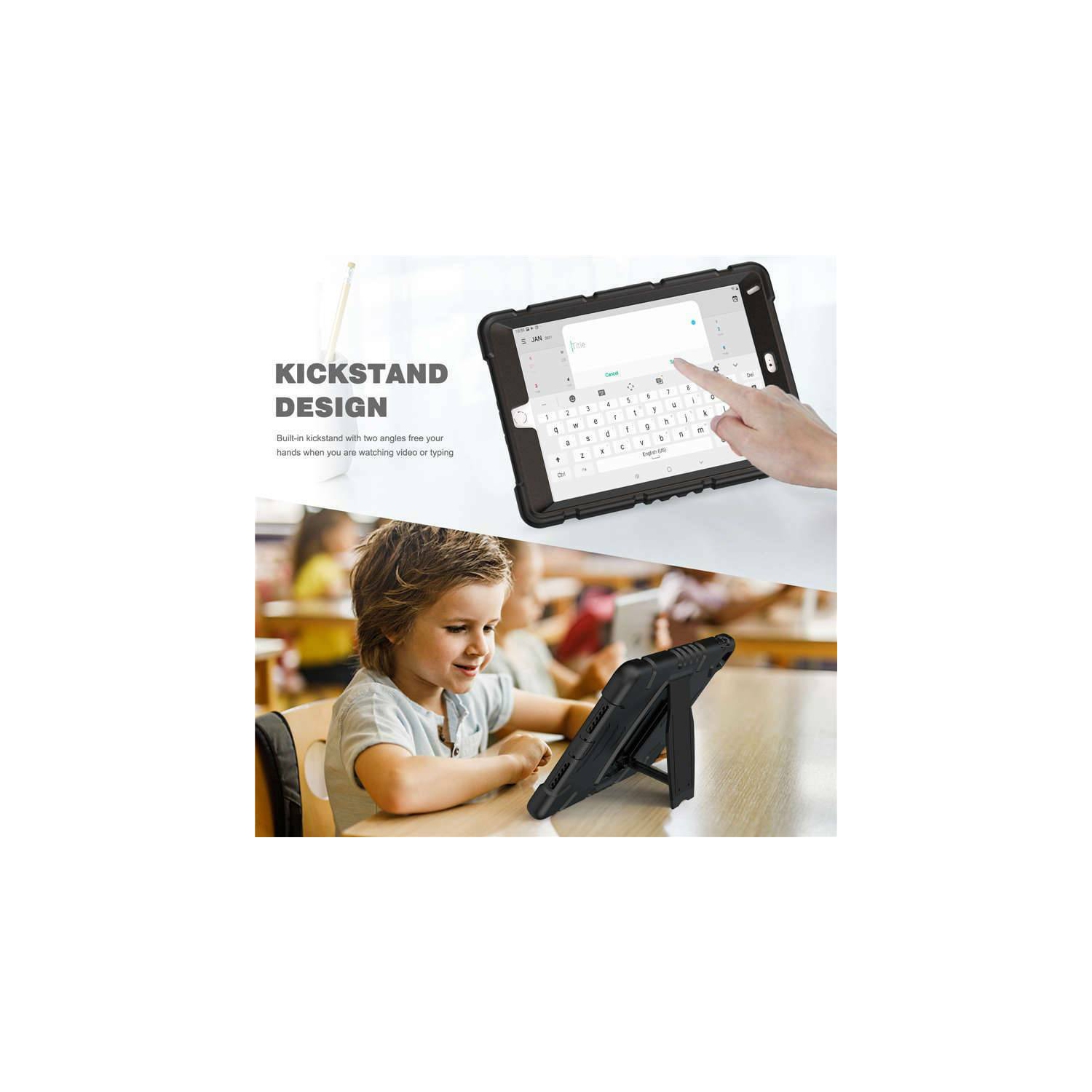 Shockproof Heavy Duty Rugged Defender Hard Case Kickstand Cover for iPad Air 1 2 1st 2nd Gen / Pro 9.7", Black