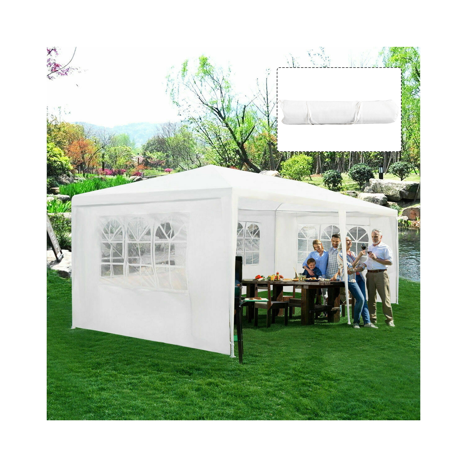 Costway 10'x20' Canopy Tent Heavy Duty Wedding Party Tent 4 Sidewalls W/Carry Bag