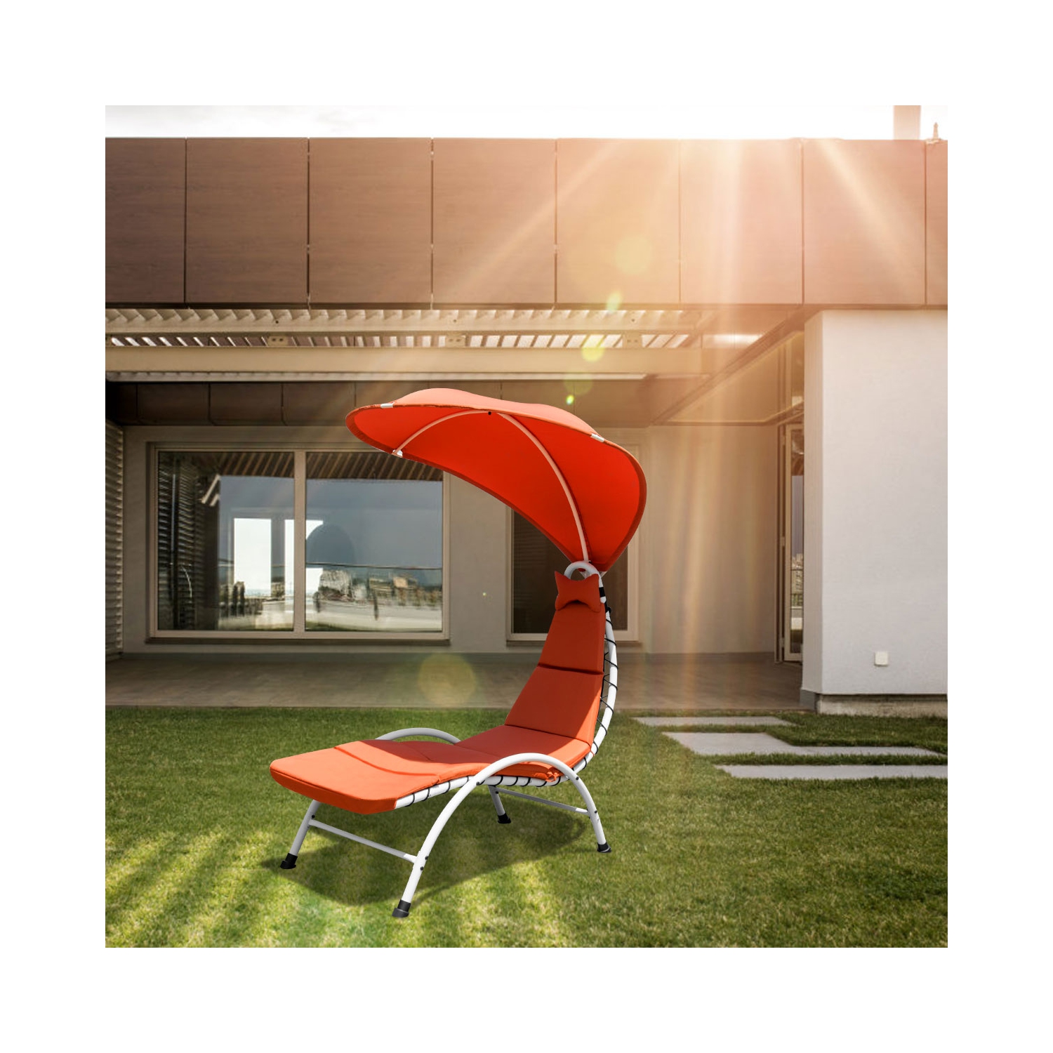 Chaise longue de Costway avec hamac à auvent et auvent avec auvent