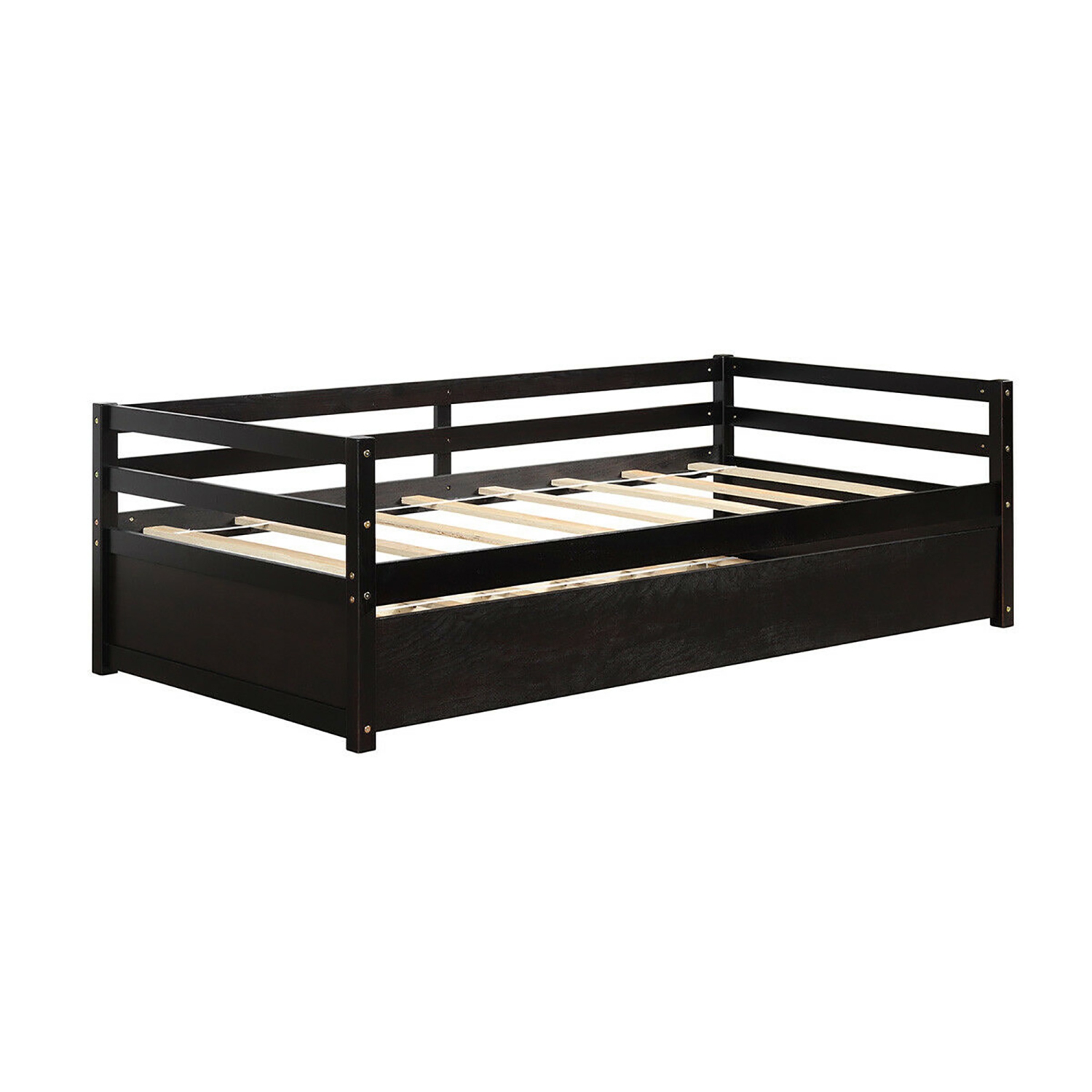 Costway Twin Size Trundle Daybed Wooden Slat Support Mattress Platform for Kids
