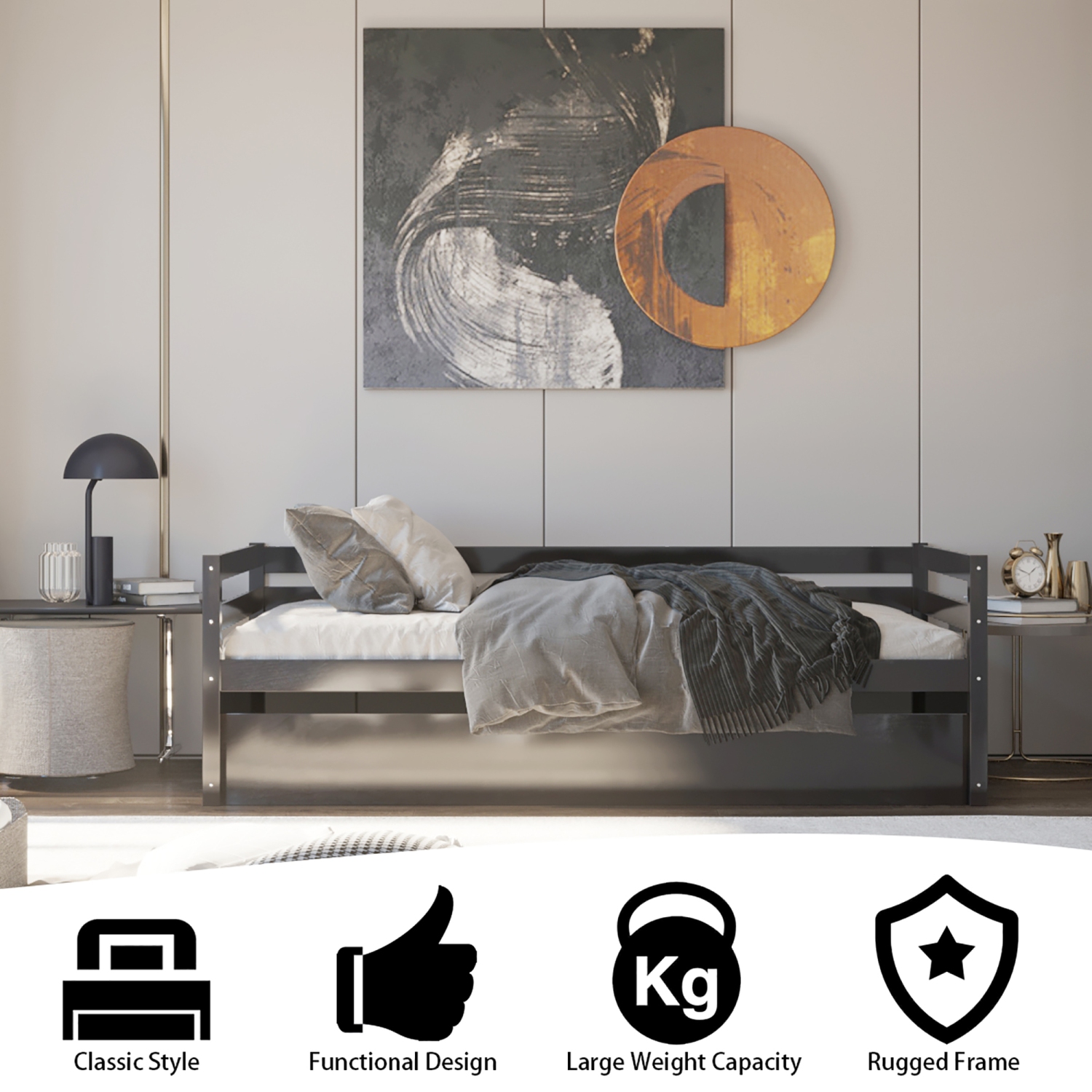 Costway Twin Size Trundle Daybed Wooden Slat Support Mattress Platform for Kids