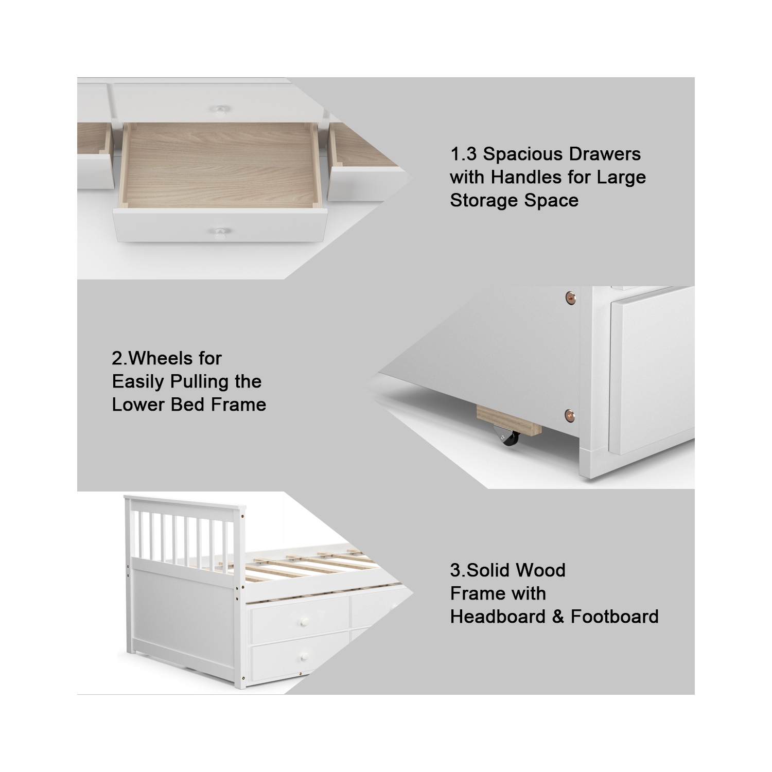 Lit Capitaine jumeau Costway, alternative au lit superposé, avec lit gigogne et tiroirs pour enfants,