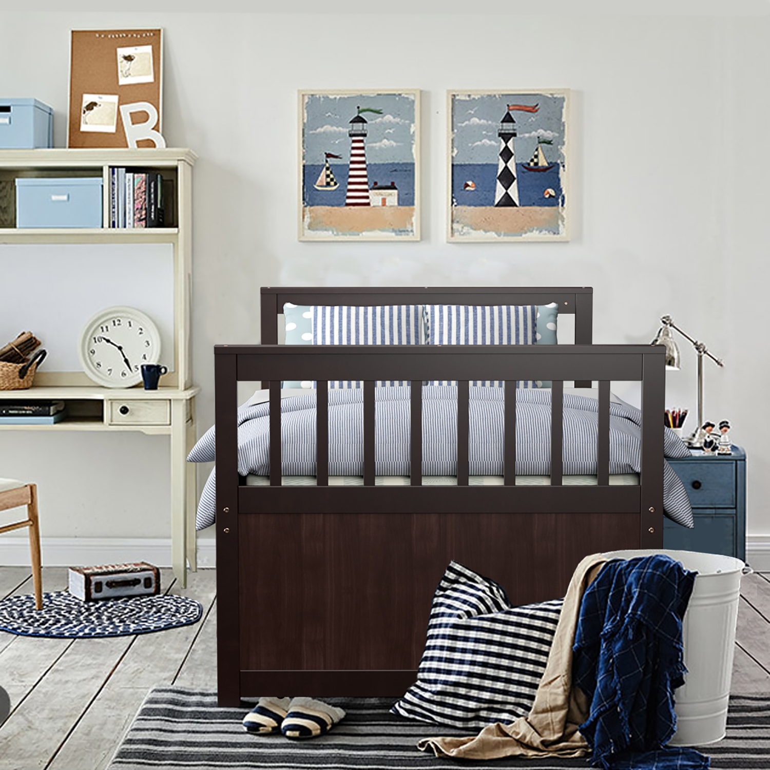 Costway Twin Captain's Bed Bunk Bed Alternative w/ Trundle & Drawers for Kids