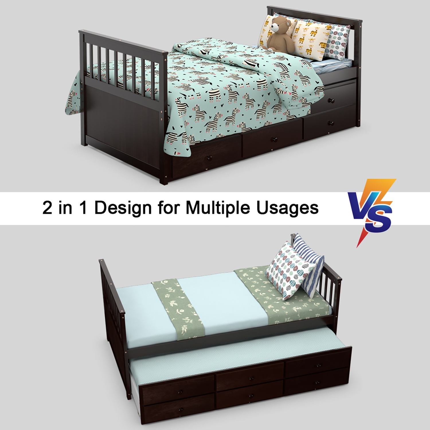Costway Twin Captain's Bed Bunk Bed Alternative w/ Trundle & Drawers for Kids