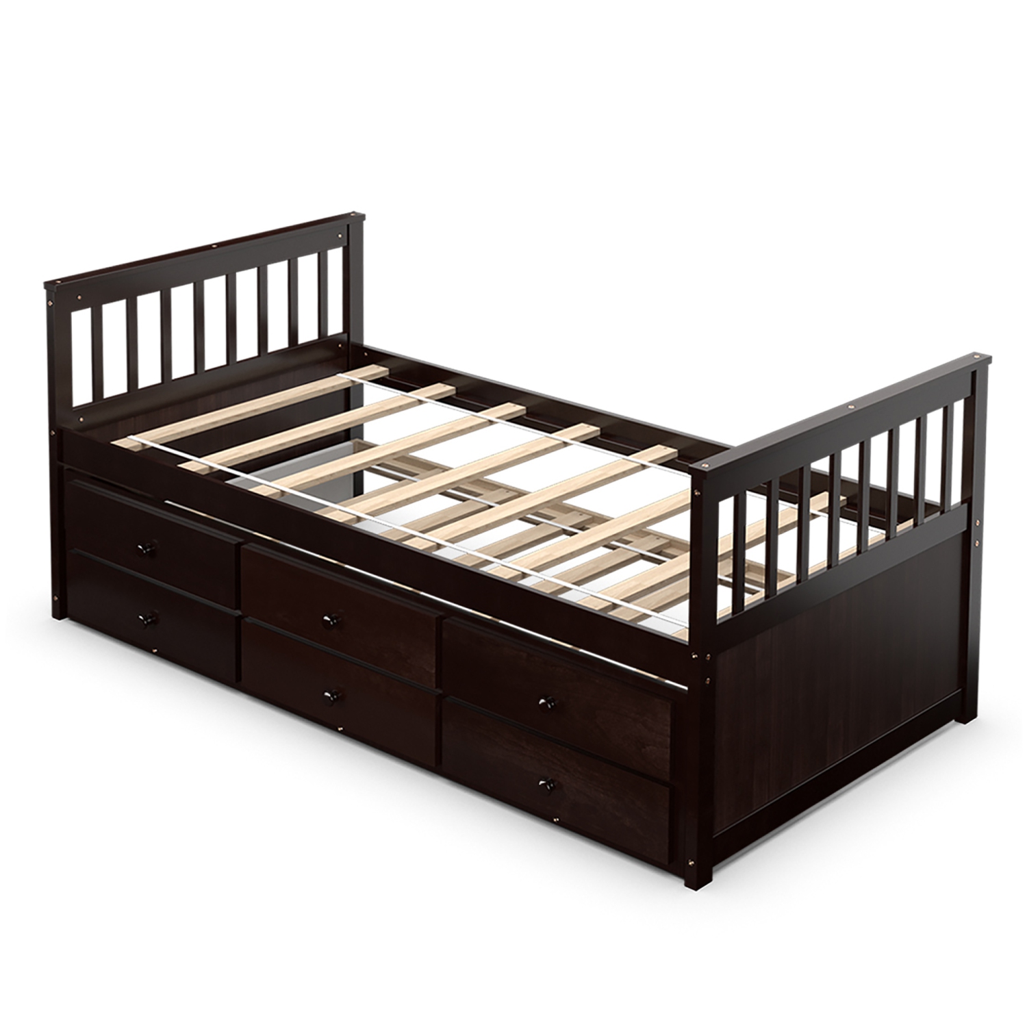 Costway Twin Captain's Bed Bunk Bed Alternative w/ Trundle & Drawers for Kids