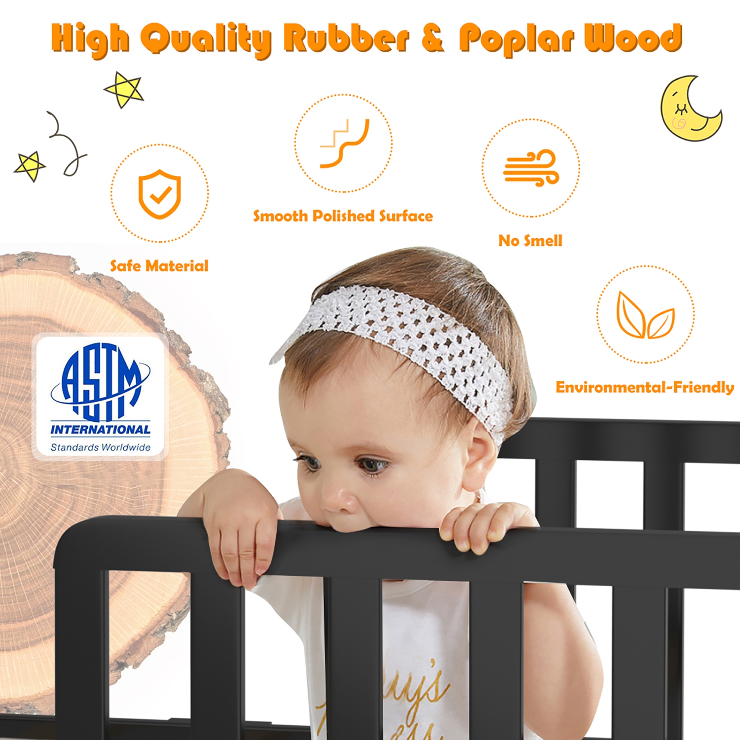 Meubles de chambre à coucher en bois pour enfants de Costway avec barrières de sécurité