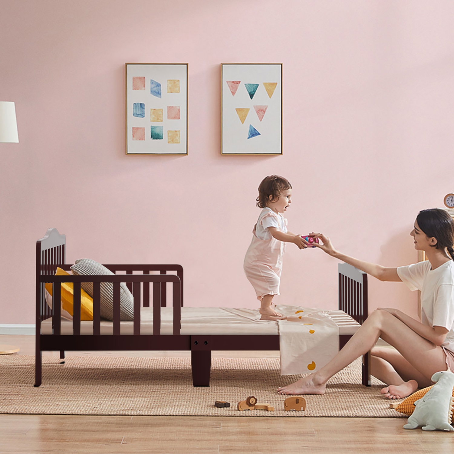 Meubles de chambre à coucher en bois pour enfants de Costway avec barrières de sécurité