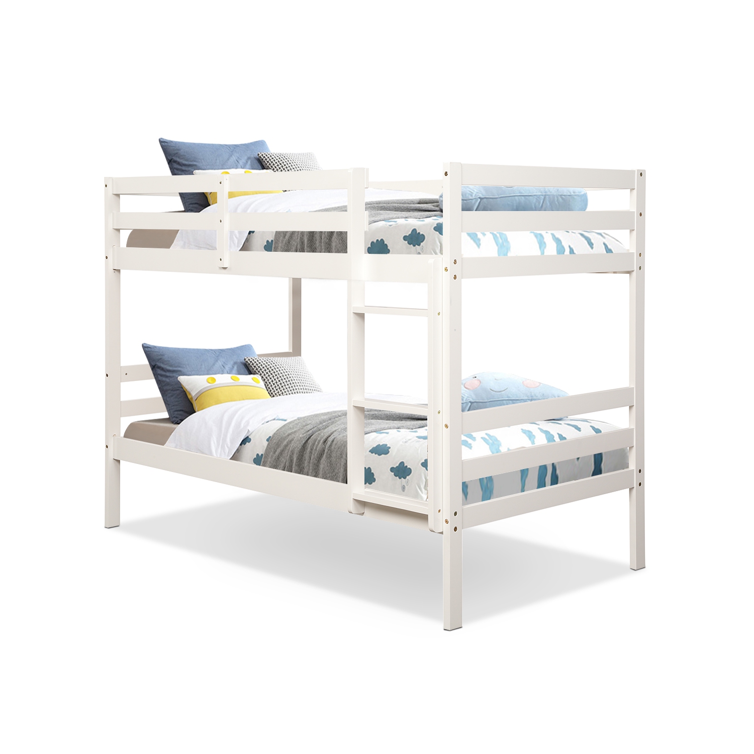 Costway Twin Over Twin Wood Bunk Beds Ladder Safety Rail