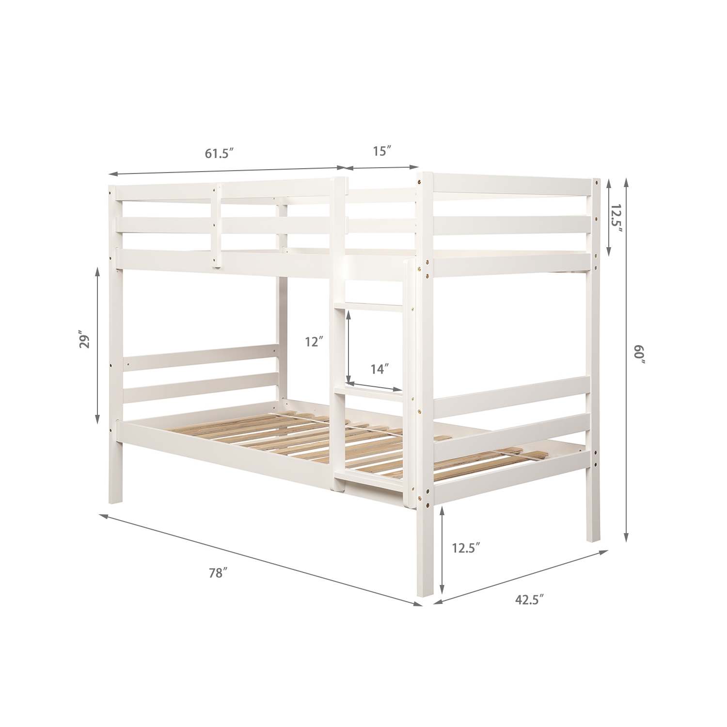 Costway Twin Over Twin Wood Bunk Beds Ladder Safety Rail
