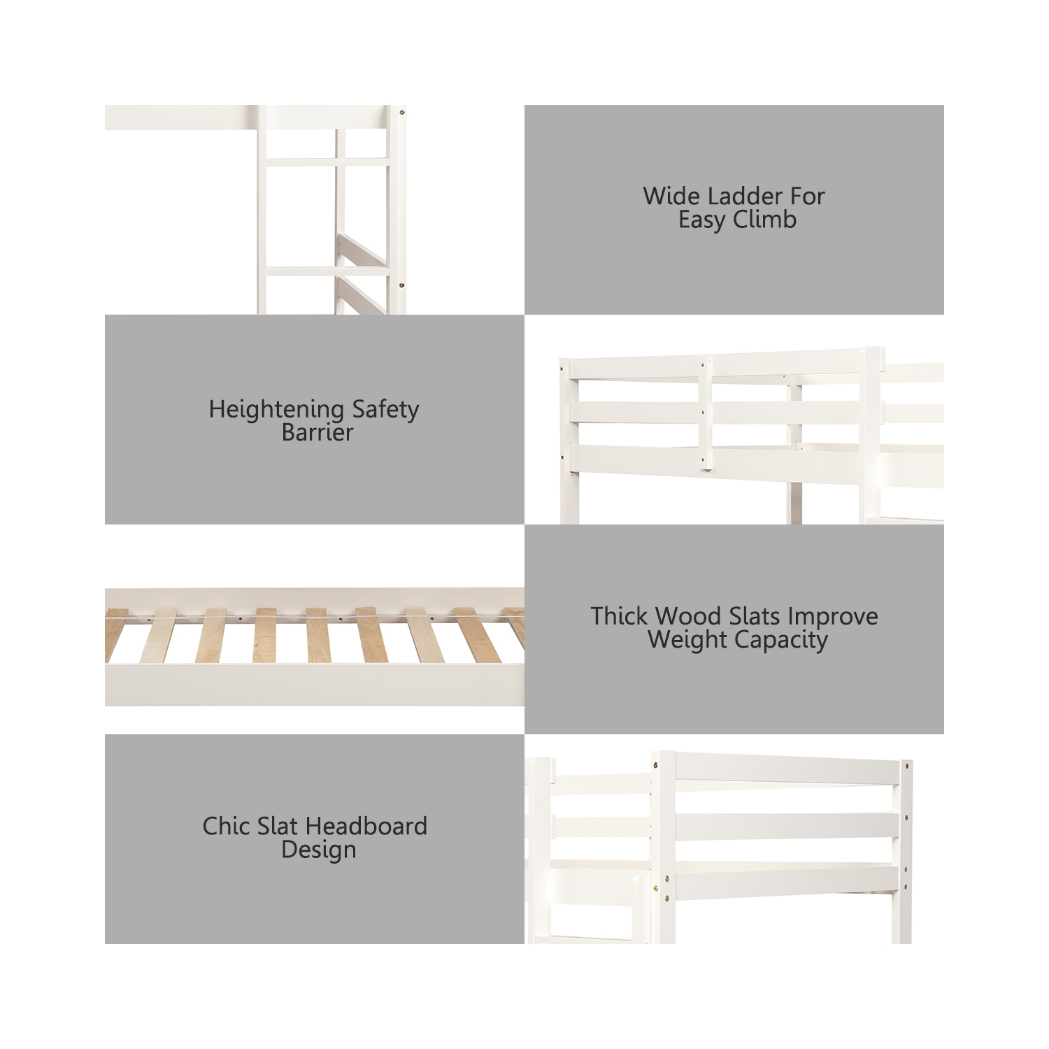 Costway Twin Over Twin Wood Bunk Beds Ladder Safety Rail