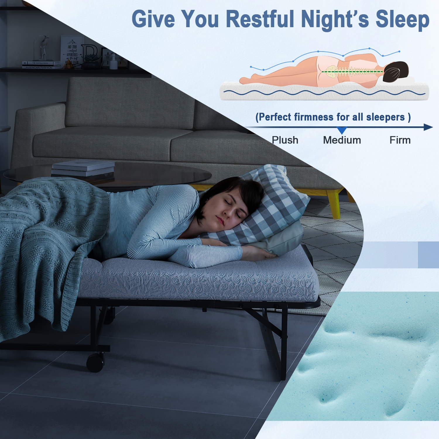 Costway Heavy Duty Foldable Bed Metal Guest Bed Daybed W/ 4 inch Mattress Memory Foam